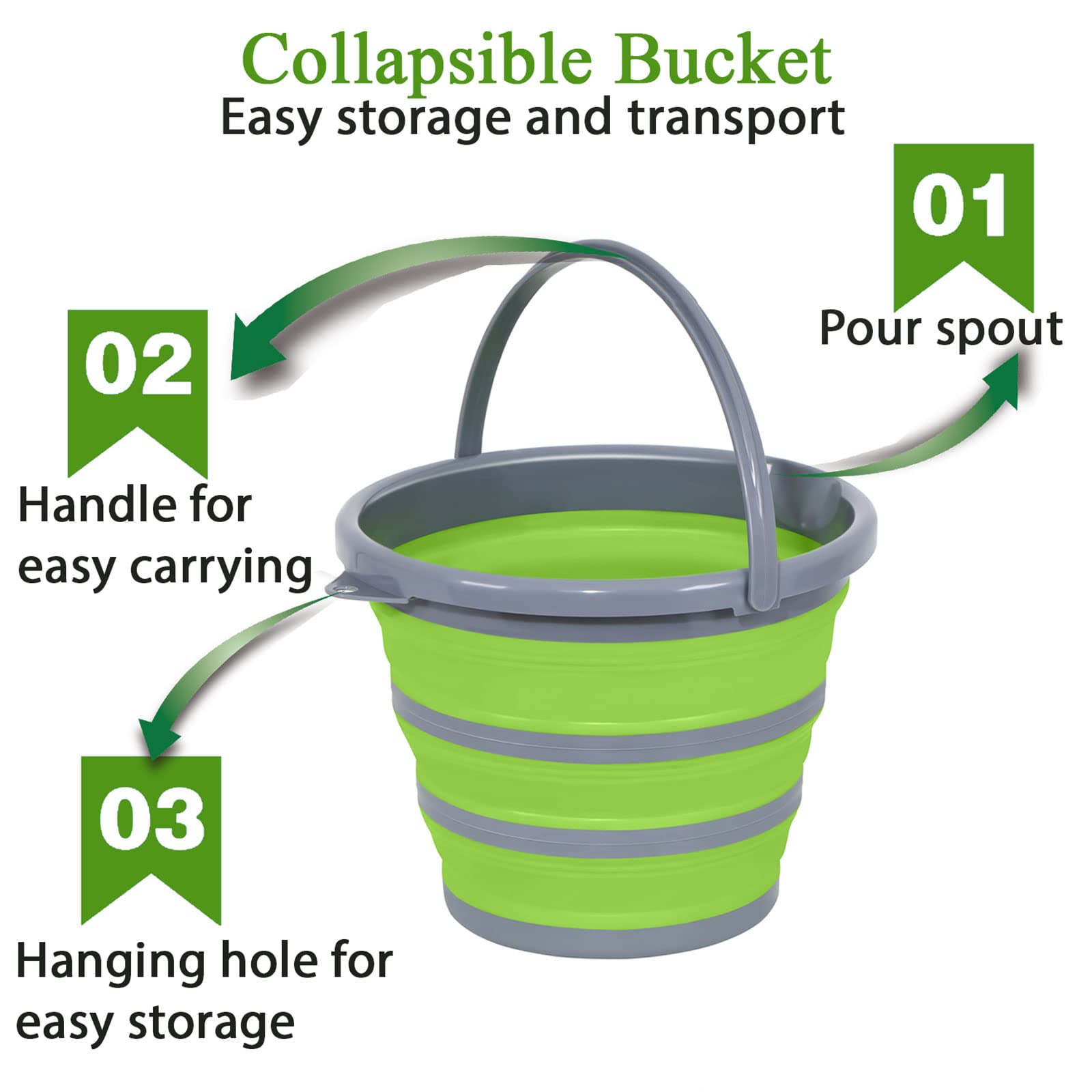 Greatcool Collapsible Bucket With 3-In-1 Car Wash Mitt, Coral Velvet + Weave + Chenille Microfiber Glove Sponge, 10L (2.6 Gallon