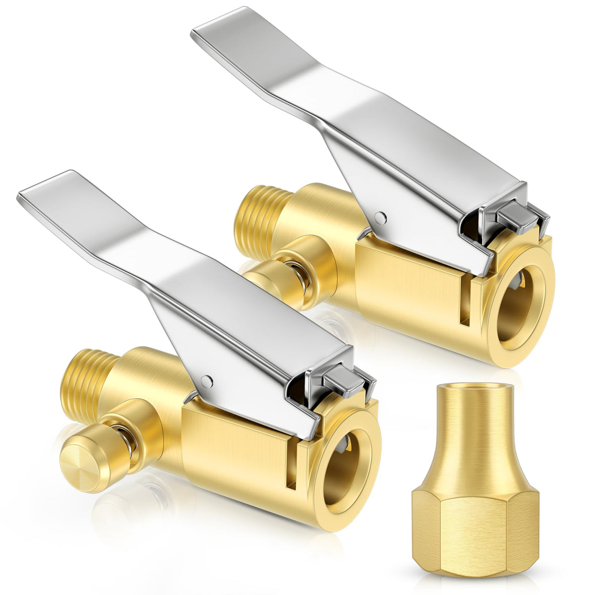 Lumiteco Heavy Duty Locking Tire Chuck Set, 1/4'' Female Npt Screw On Air Chuck W/Tire Inflator Nozzle & Pressure Release Button