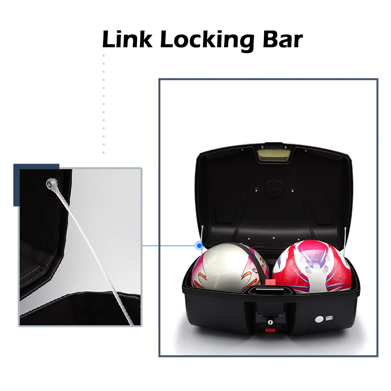 Mingting Universal Motorcycle Rear Top Box Tail Trunk Luggage Storage Case,47 Litre Hard Case with Mounting Hardware,with LED Li