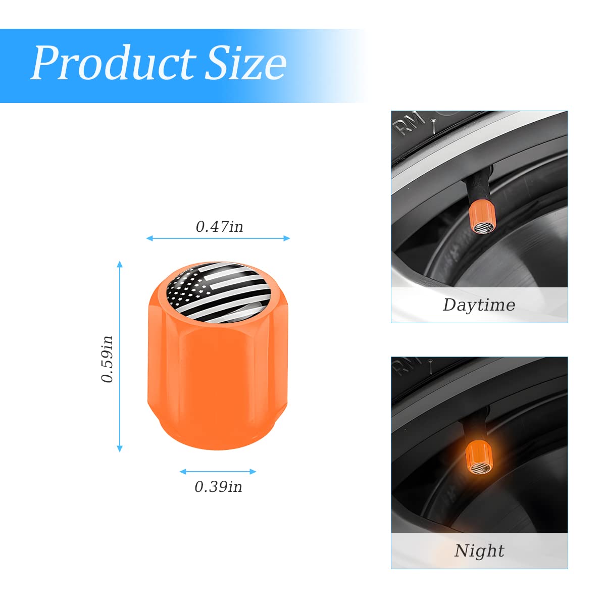 12Pcs Luminous Car Tire Valve Stem Caps, American Flag Valve Stem Caps, Universal Dustproof Corrosion Resistant Air Caps Cover, Auto Accessories Fit For Motorcycles Suv Trucks Bicycles (Orange/Flag)