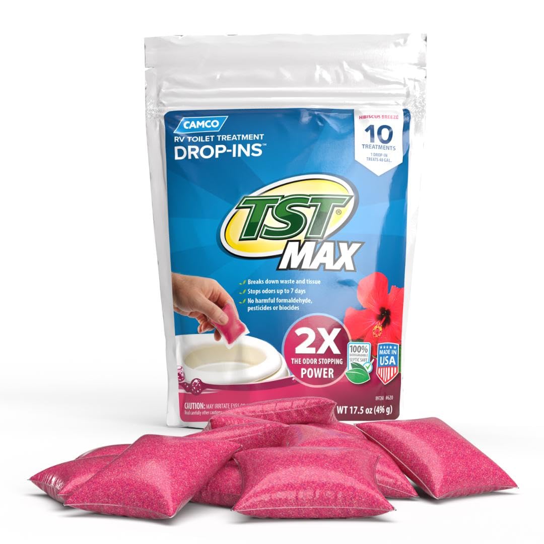Camco Tst Max Rv Toilet Treatment Drop-Ins - Control Unwanted Odors And Break Down Waste And Tissue - Septic Tank Safe - Hibiscu