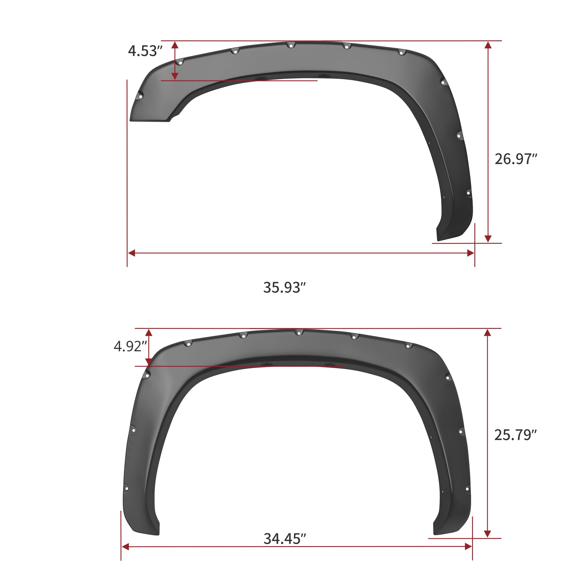 Ledkingdomus Front Rear Fender Flares Kit Compatible For 1999-2006 Chevy Silverado/Gmc Sierra 1500 2500Hd 3500Hd (Incl. 2007 Classic Models), Smooth Black Wheel Well Cover Guards Pocket Rivet Style