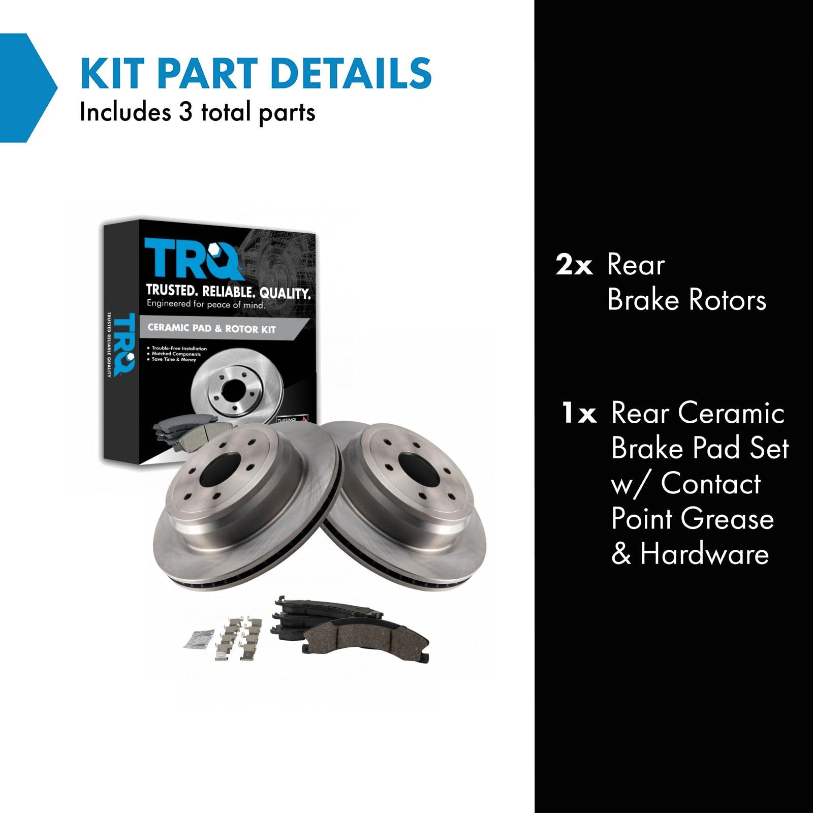 TRQ Rear Brake Pad & Rotor Kit Brake Pads Brake Rotor Ceramic Compatible with 2016-2021 Nissan TITAN XD
