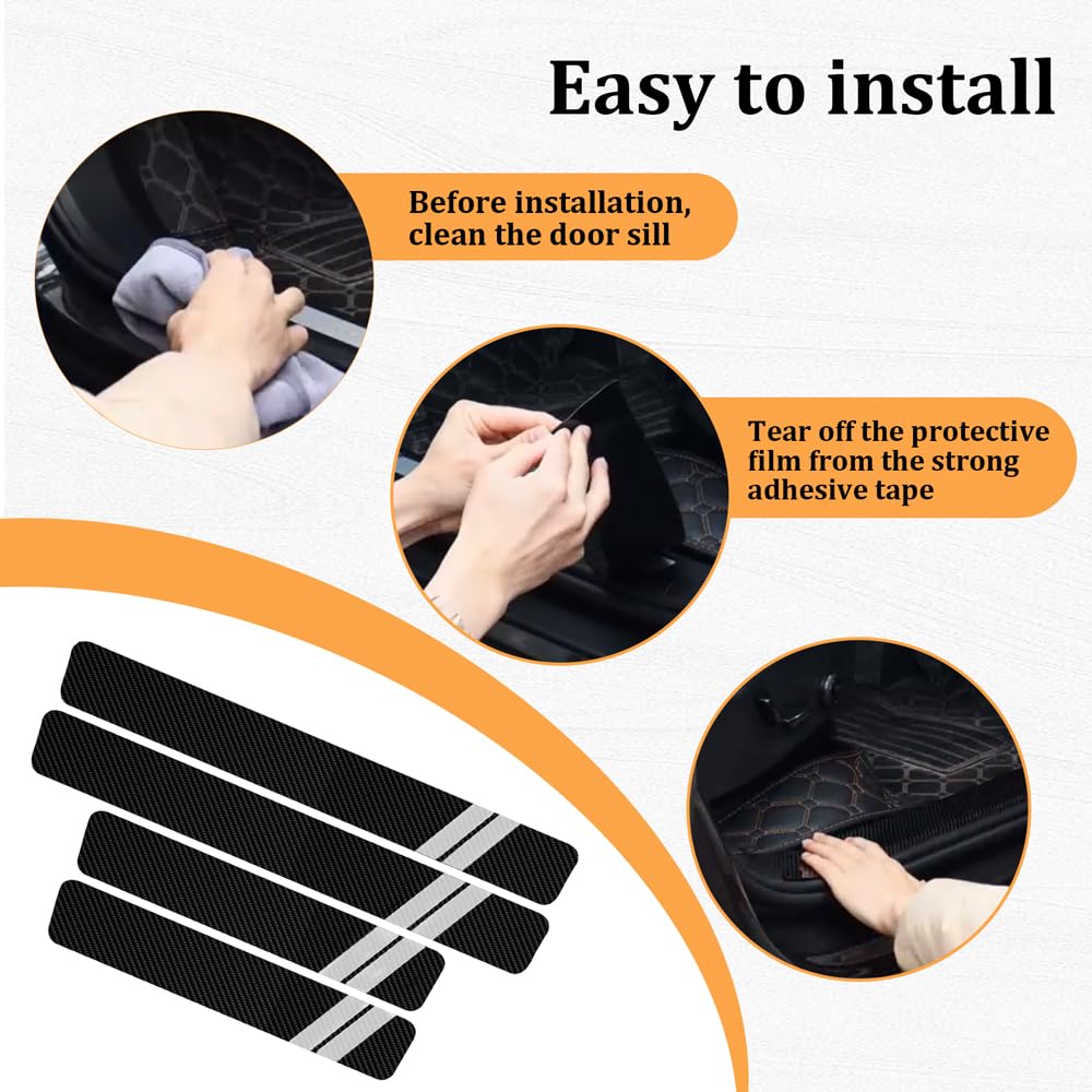 RGOAANC 4Pcs Car Door Sill Protectors, Anti Kick Pad Stickers, Carbon Fiber Threshold Cover Strips for Door Edge & Bumper (White