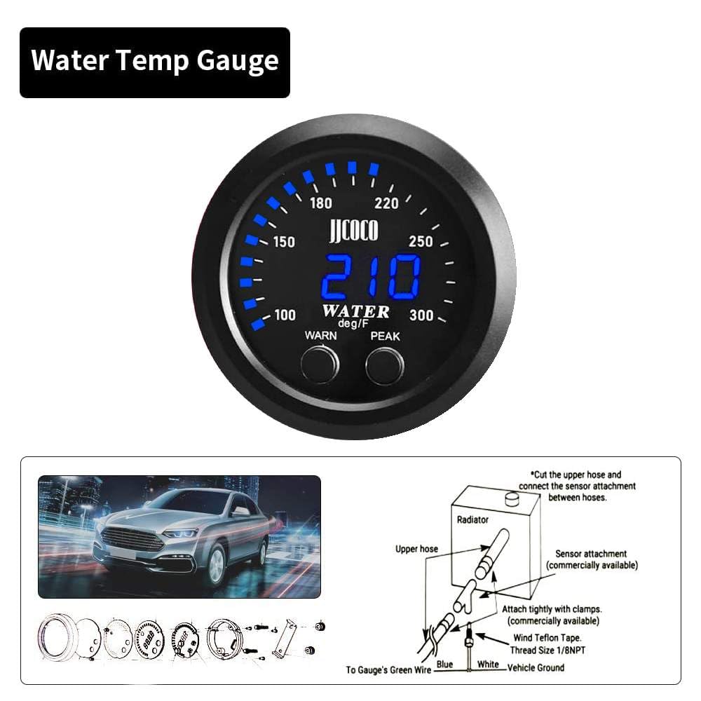 ZHSYMX Universal 52mm Water Temperature Gauge 100-300F(38-150C) Electronic Blue Digital LED DC12V/24V for Car Automotive with Jo