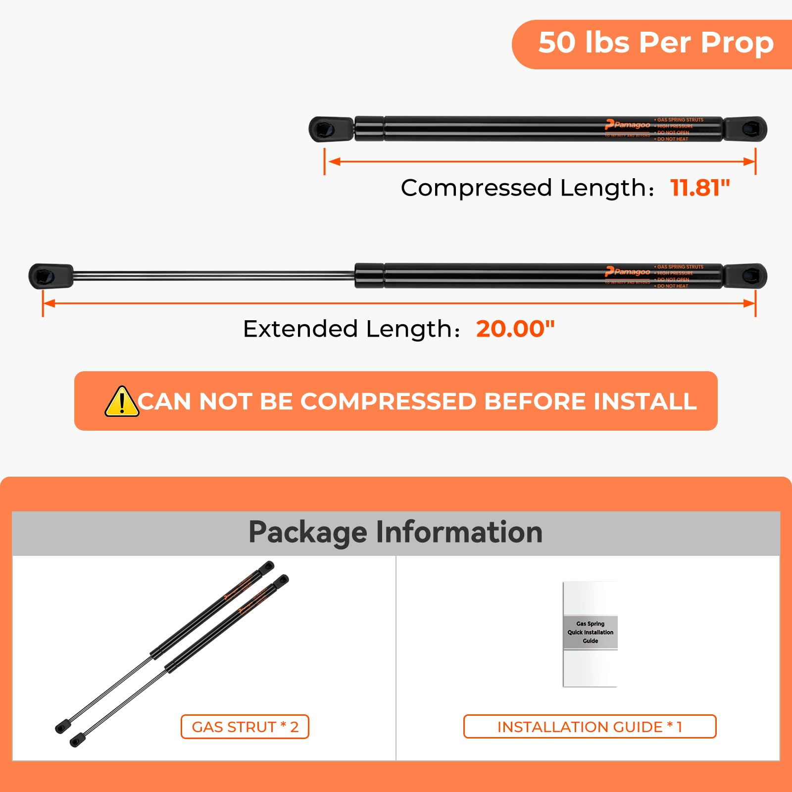 Se200P50 20 Inch 50 Lbs 222 N Gas Struts Shocks Ml1450 20'' Gas Spring Per Lift Support For Rv Bed Trailer Bed Toolbox Lid Qty 2