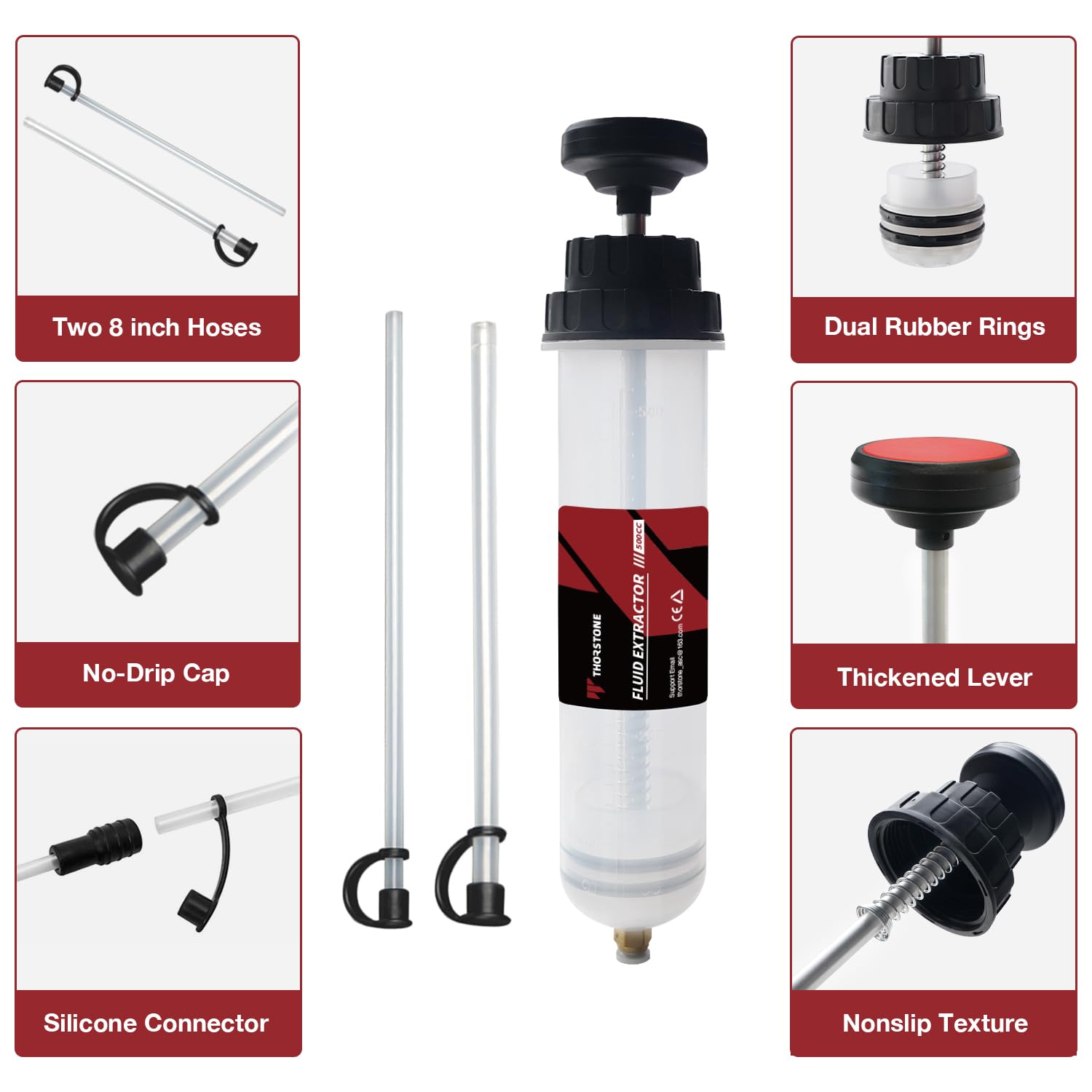Thorstone Automotive Fluid Extractor Pump, Oil Change Syringe With Hose, Manual Fuel Suction & Filler, Fluid Oil Change Evacuator (17.6 Oz./0.53 Qt./500 Cc)