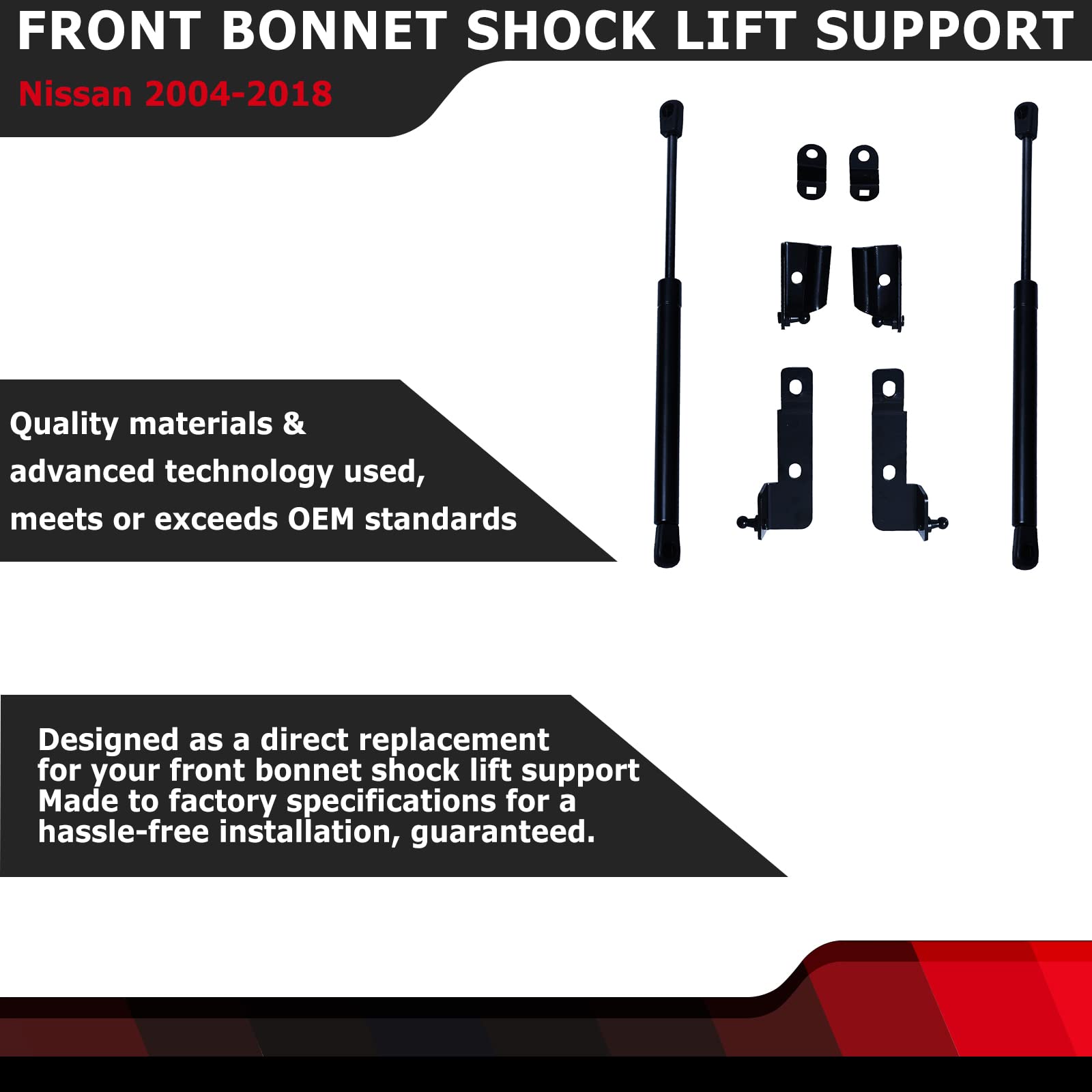 Pair of Front Bonnet Hood Shock Rod Kit Gas Charged Shock Dampers Spring Struts Bar Compatible with Nissan Navara Frontier D40 P