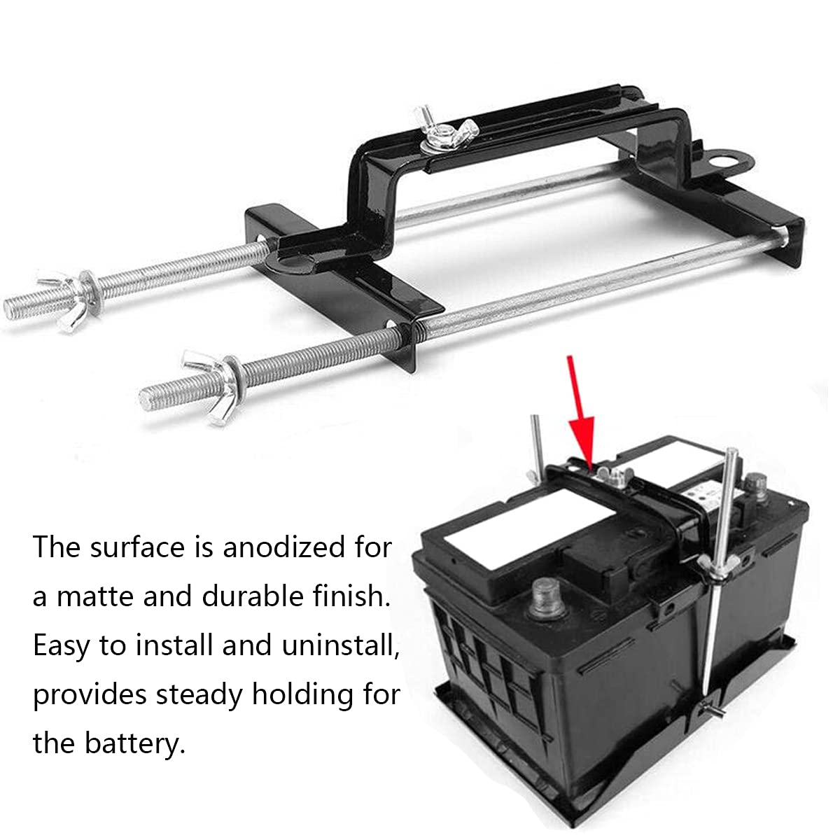 Adjustable Battery Hold Down, Universal Battery Adjustable Crossbar with L Bolt Battery Tie Down Holder for Cars SUVs (Bolt Leng