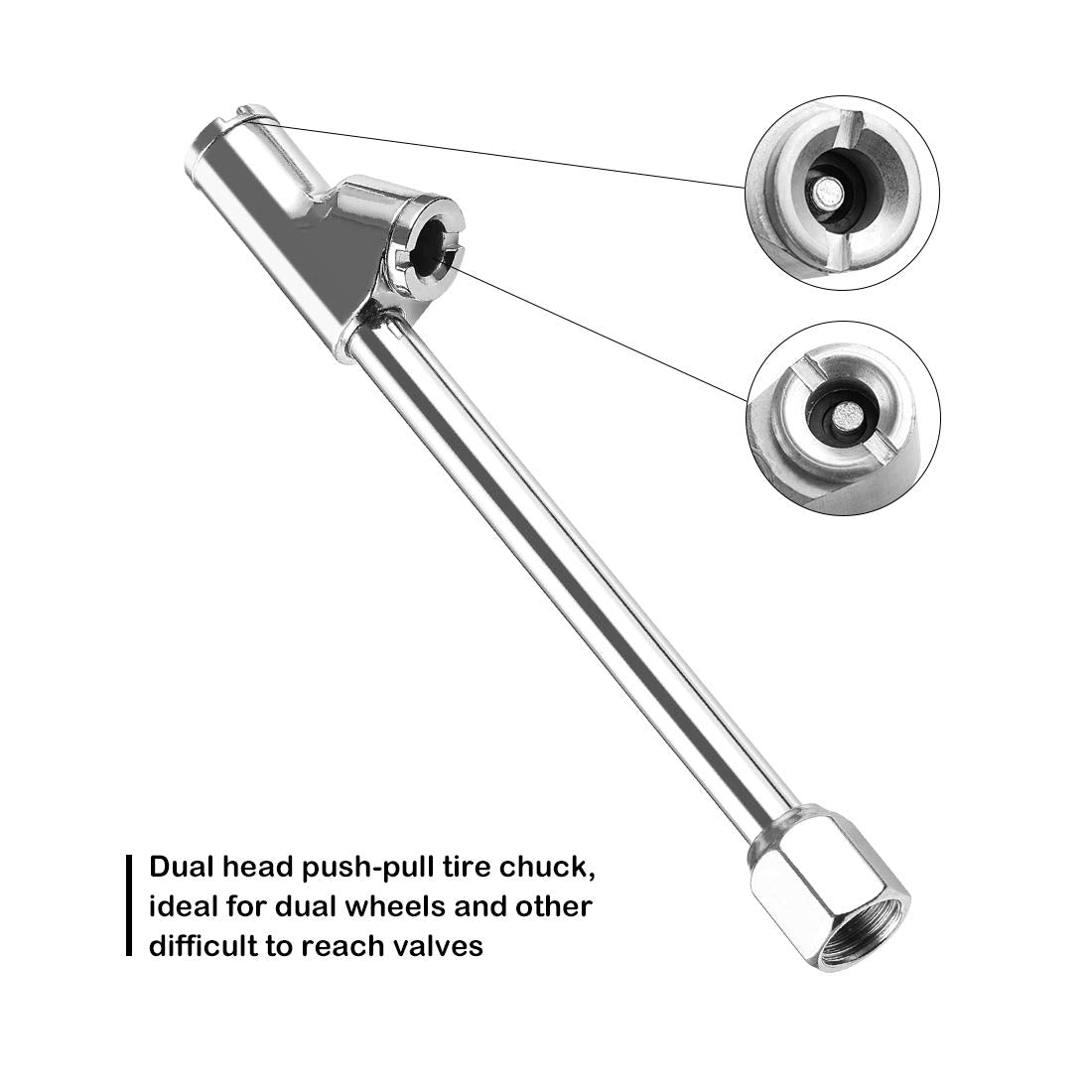 Czc Auto Heavy Duty Inflatable Air Chuck, Straight On Foot Dual Head Truck Tire Chuck, 1/4 Fnpt Extension Stem Compatible With Inflator Air Pump Compressor Accessories For Truck Bus Car Motorcycle