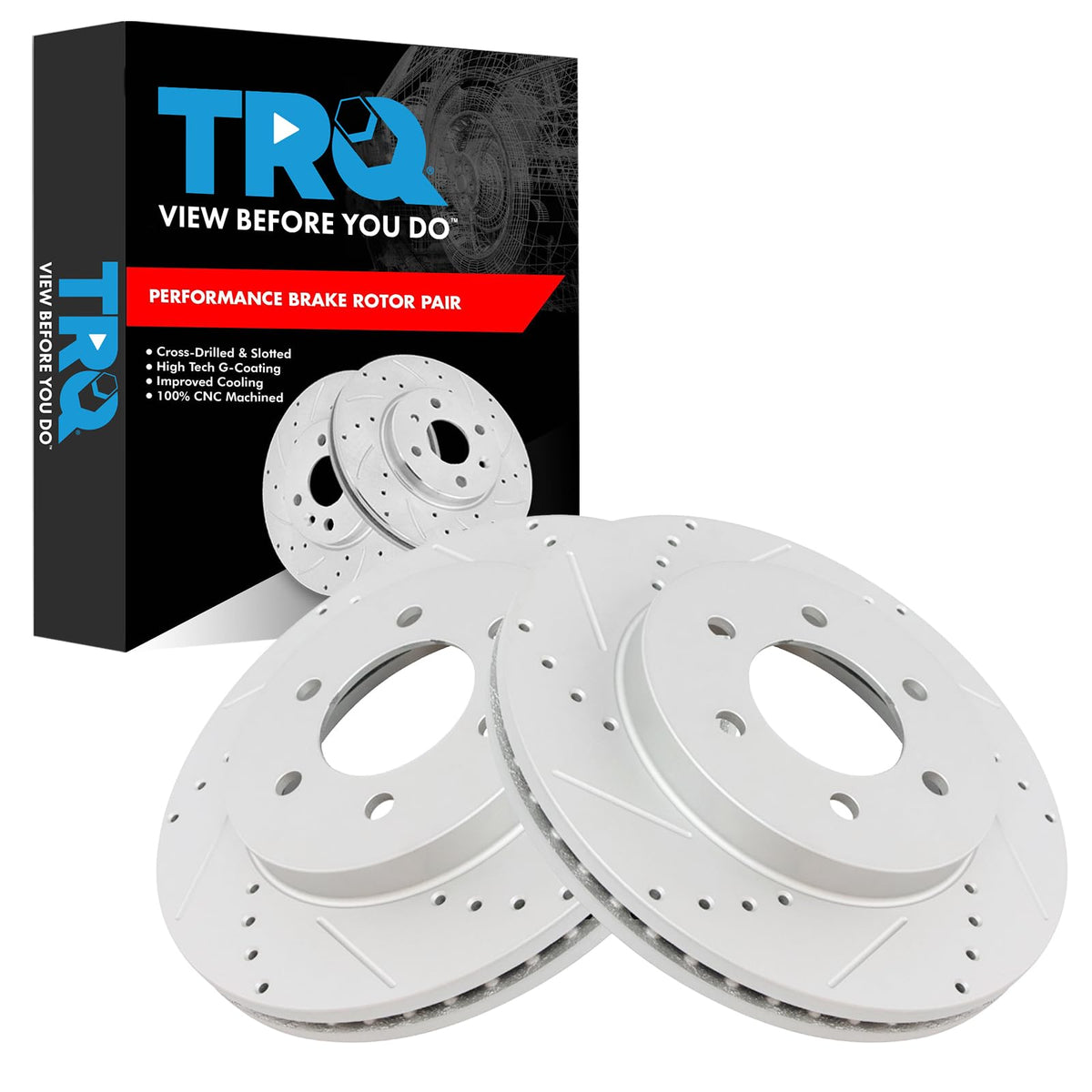 Trq Front Performance Brake Rotors Set Premium G-Coated Cross Drilled & Slotted Compatible With 2004-2008 Ford F-150 2006-2008 L