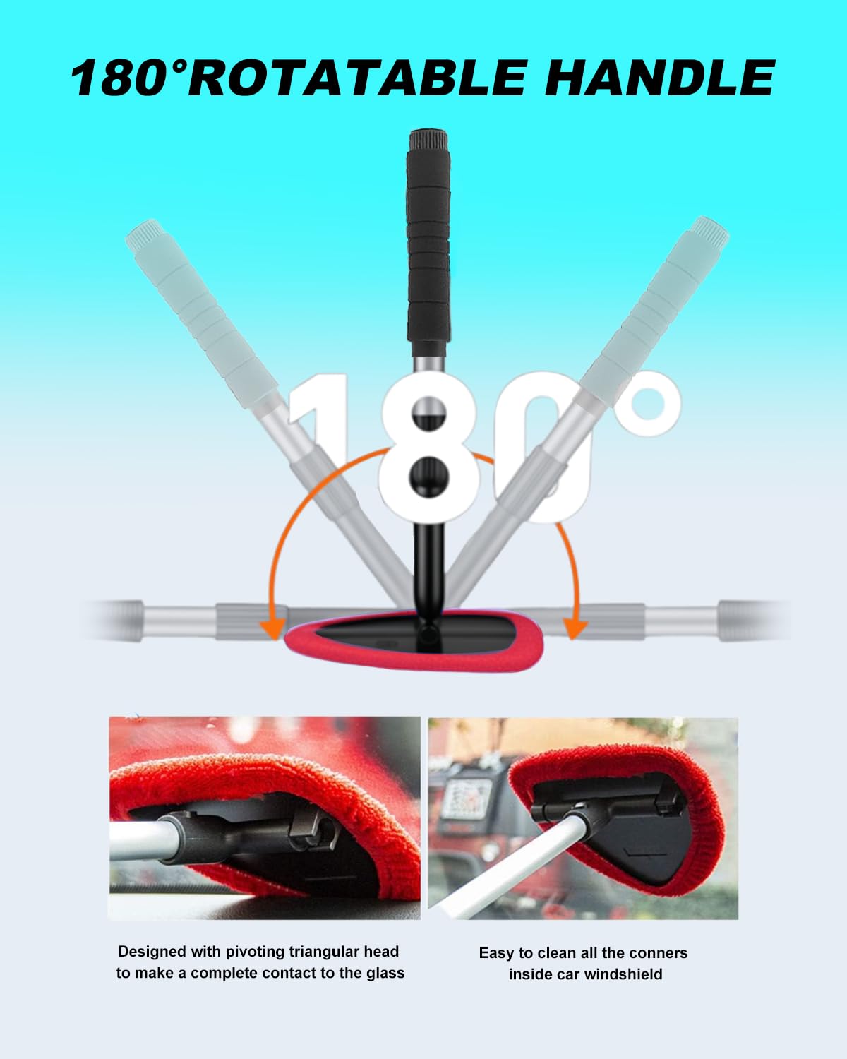 Autoec Auto Car Windshield Cleaner, Extendable Handle Window Cleaner Brush Kit Comes With 4 Packs Washable And Reusable Pads(2 W