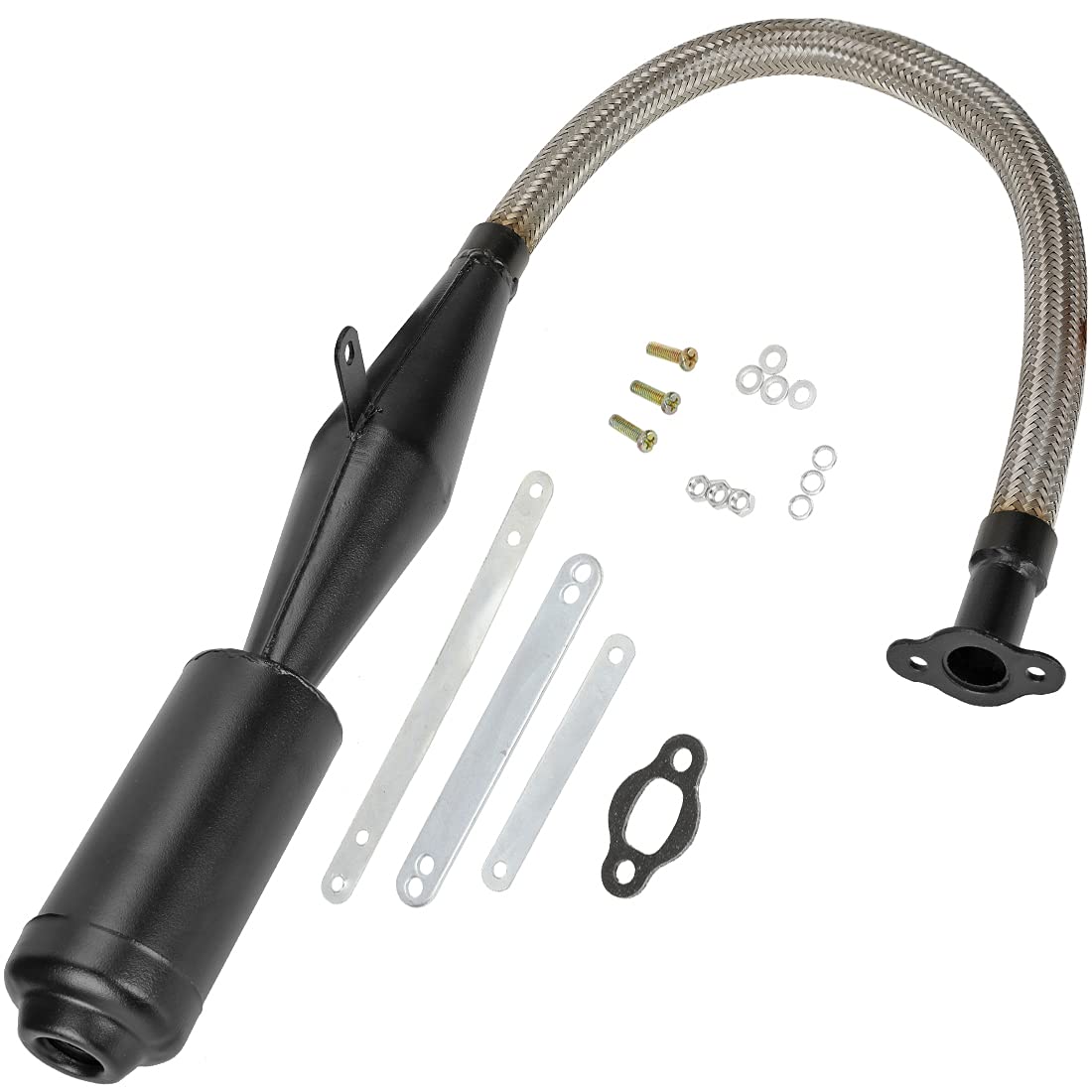FVRITO Stainless Steel Flexible Exhaust Muffler Pipe Silencer Gasket for 2 Stroke 49cc 60cc 66cc 80cc 100cc Engine Gas Motorized