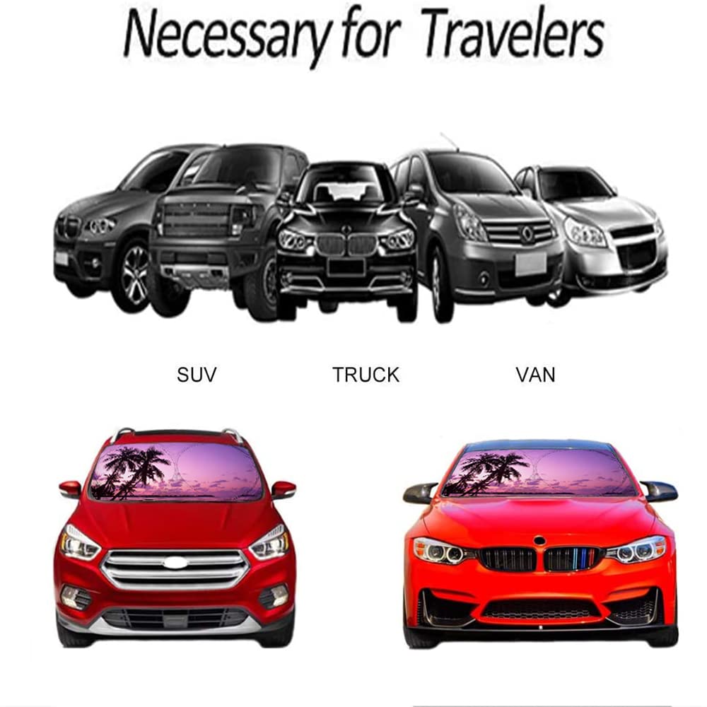 [2025 Upgrade] Tropical Palm Tree Sunset Beach Windshield Sun Shades, Sunshade For Car Suv Truck,Keep The Vehicle Cool,The Vehic