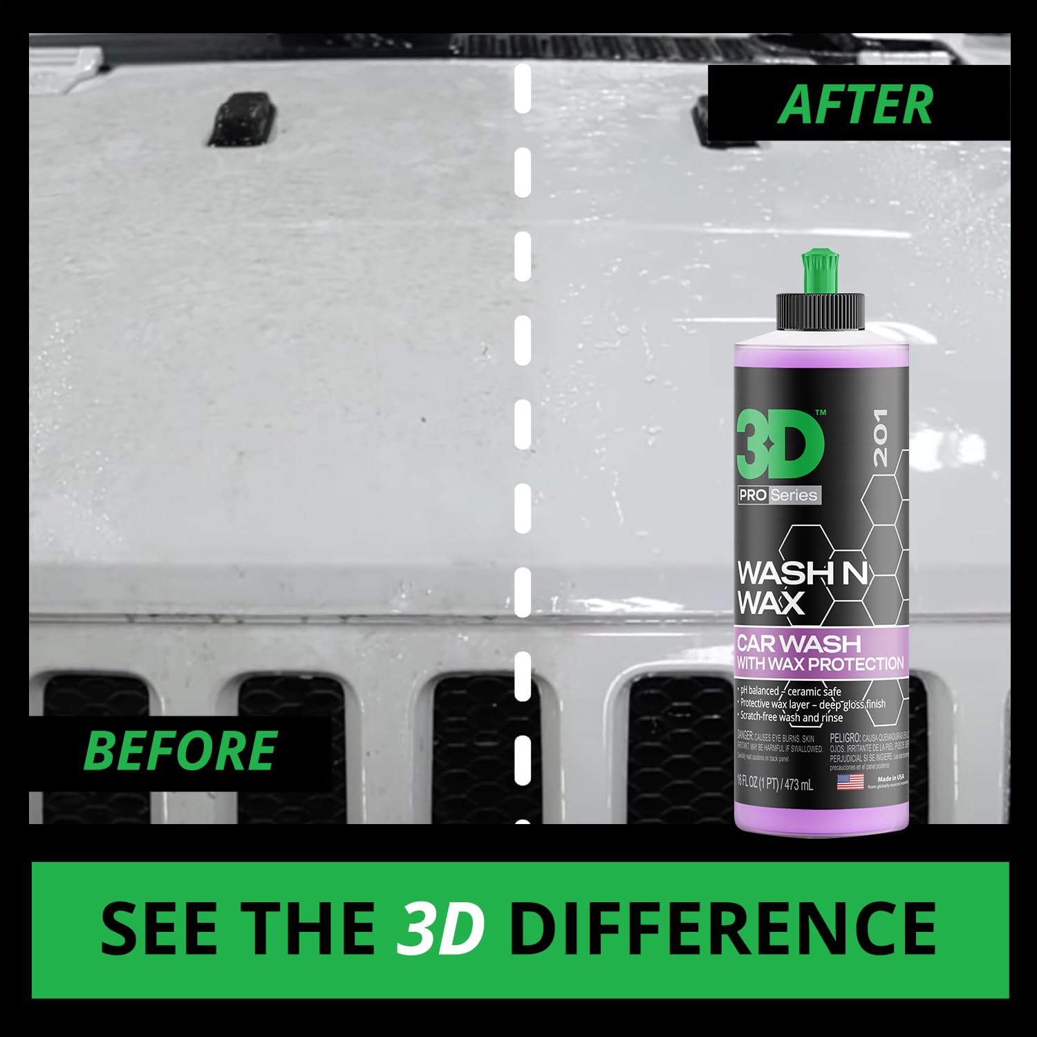 3D Wash N Wax Car Wash Soap - Ph Balanced, Easy Rinse, Scratch Free Soap With Wax Protection - 16Oz.