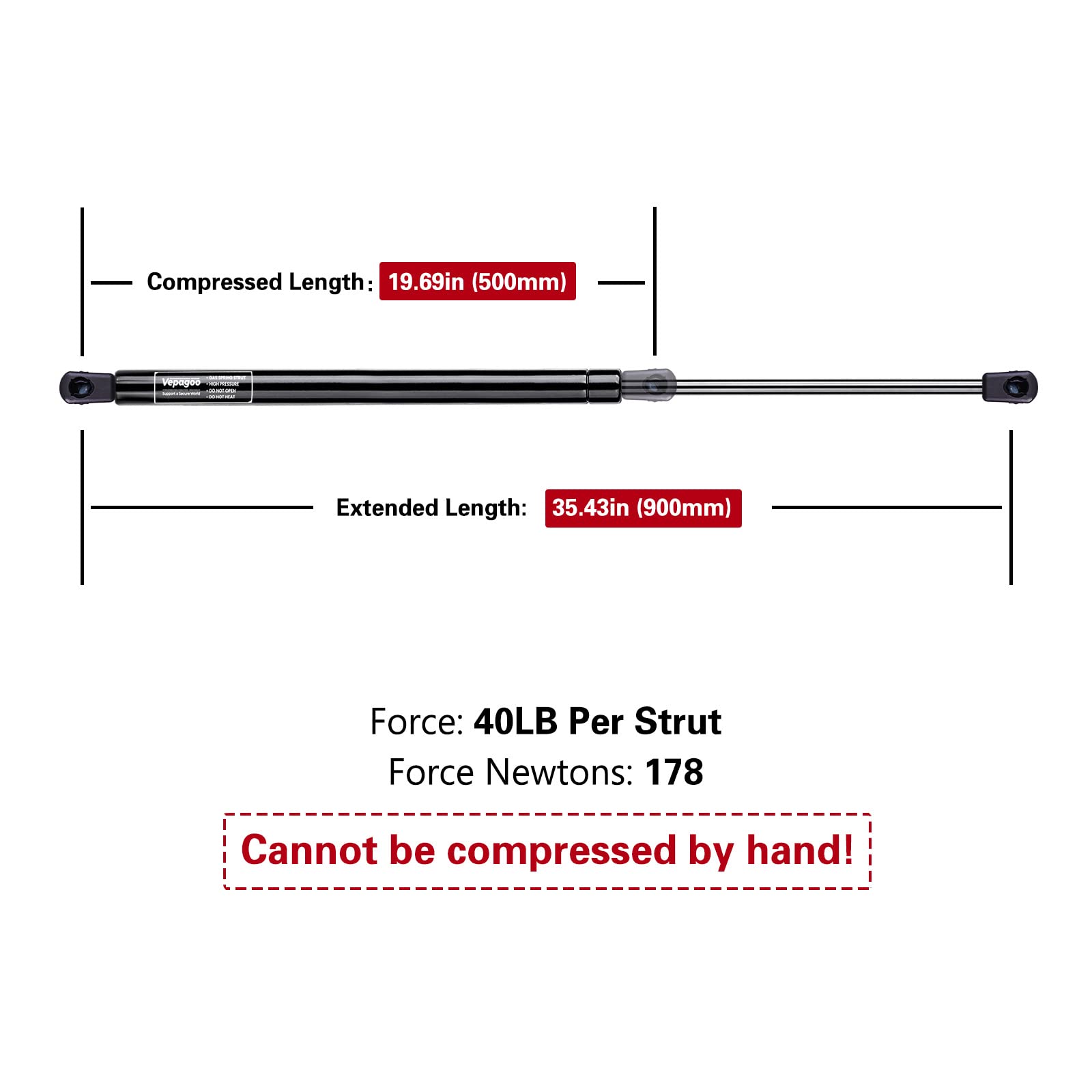 Vepagoo C1615952 35In 40Lb/178N Gas Shock Strut Spring Lift Support For Heavy Duty Trap Door Truck Bed Tonneau Cover Camper Shel
