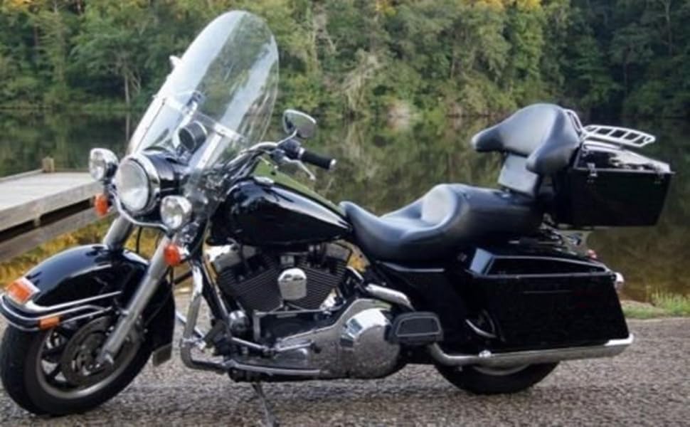 Ecotric King Tour Pack Trunk Luggage W/Top Rack Backrest Compatible With 1997-2013 Harley Touring Road King Electra Glide Road Glide Street Glide