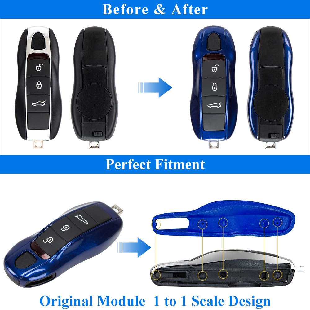 Aerobon 3-Piece Painted Key Cover Key Fob Shell Compatible With Porsche Key Shell Replacement (Mk1, Gentian Blue)