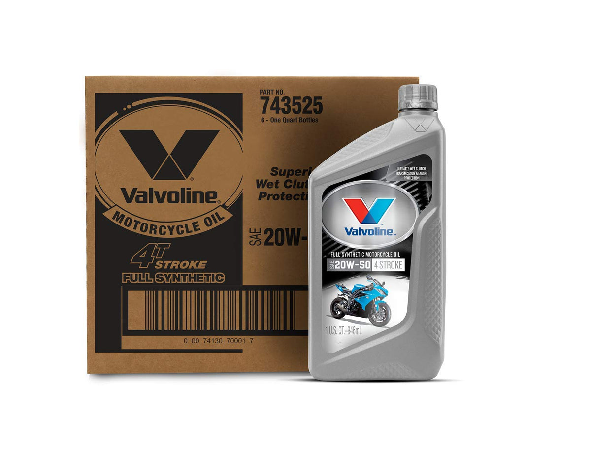 Valvoline 4-Stroke Motorcycle Full Synthetic Sae 20W-50 Motor Oil 1 Qt, Case Of 6