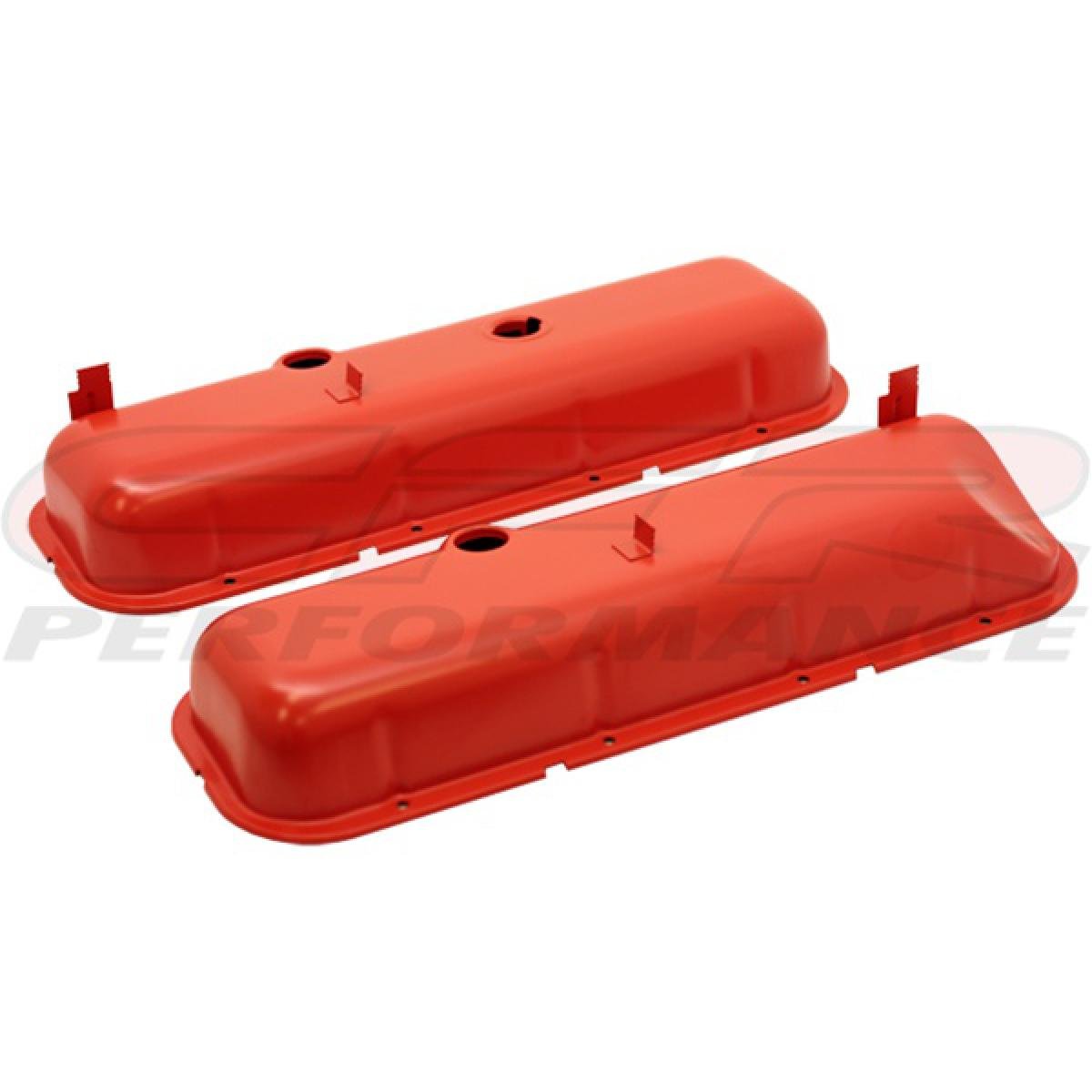 1965-72 Compatible/Replacement For Chevy Big Block 396-427-454 Tall Oem Style (Recessed Corner) Steel Valve Covers - Orange