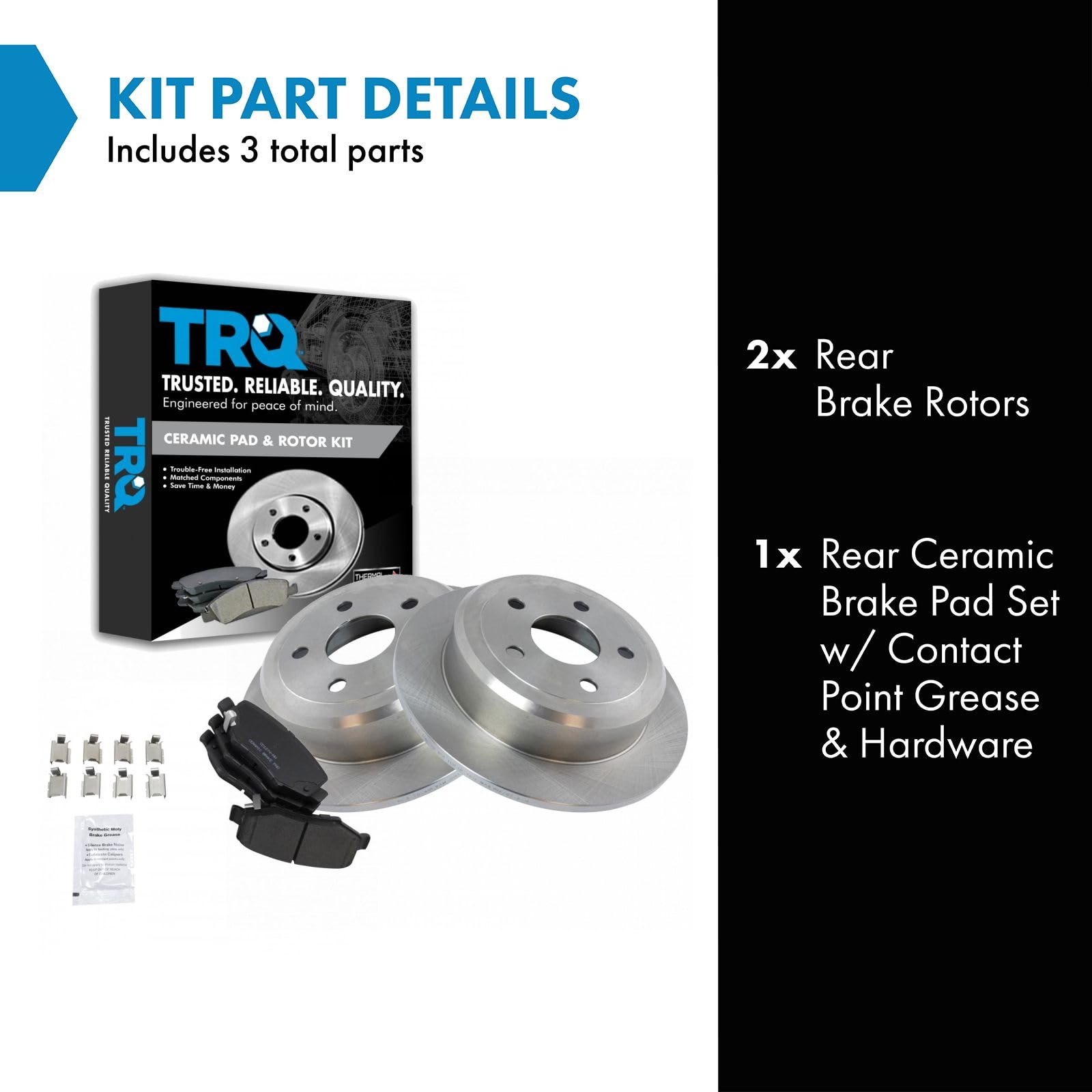 TRQ Rear Brake Pad & Rotor Kit Brake Pads Brake Rotor Ceramic Compatible with 2007-2017 Jeep Wrangler 2018 Wrangler JK