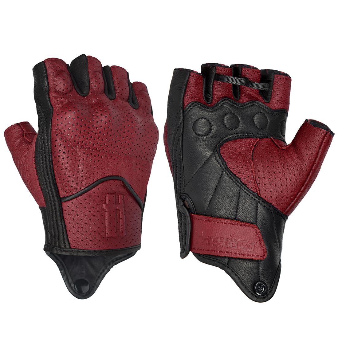 Harssidanzar Men's Motorcycle Gloves Leather Perforated Motorbike Riding Driving Gloves CM044US, Oxblood/Black, Size X-Large