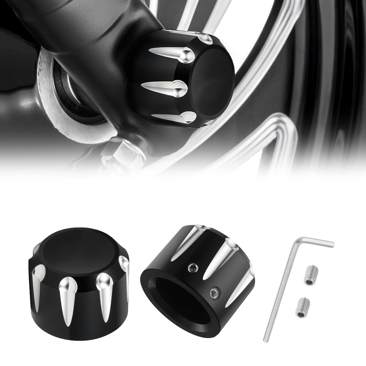 Pbymt Black Front Axle Nut Cover Cap Compatible For Harley Softail Electra Road Street Glide Sportster 2002-2023