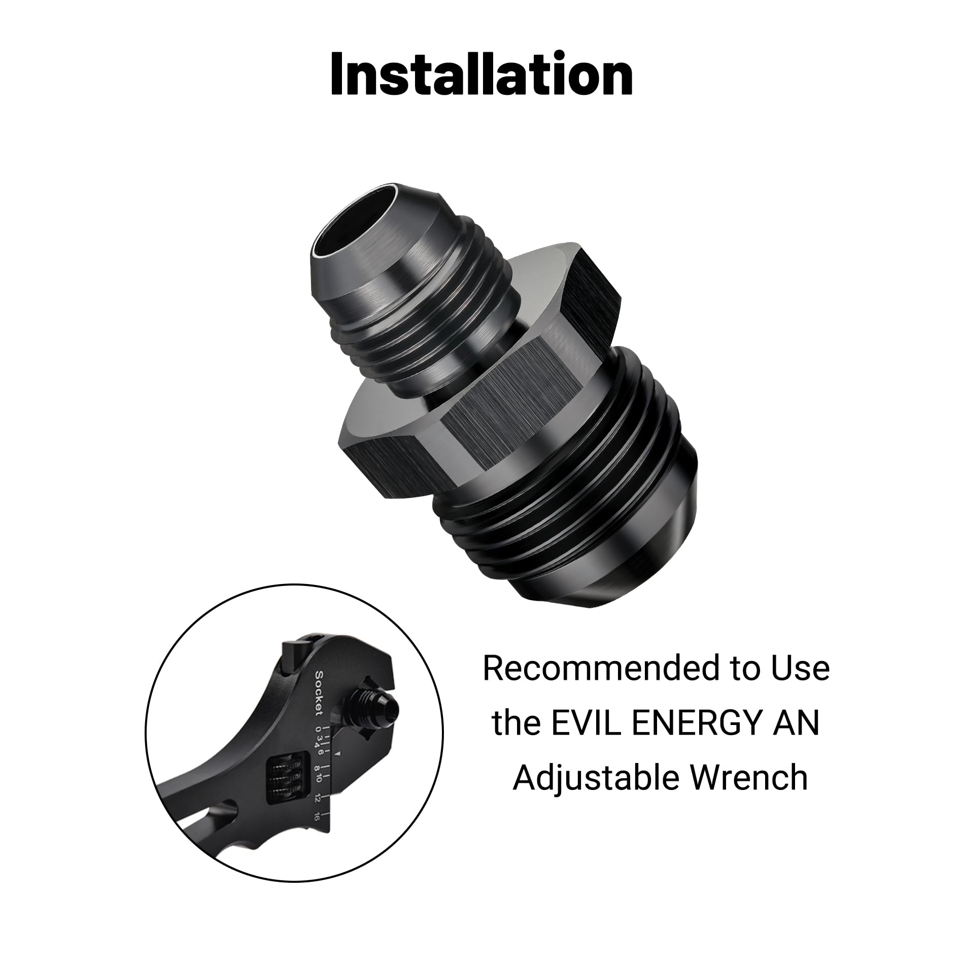 EVIL ENERGY 12AN Male to AN8 Male Flare Reducer Coupler Union Straight Adapter Fitting Black