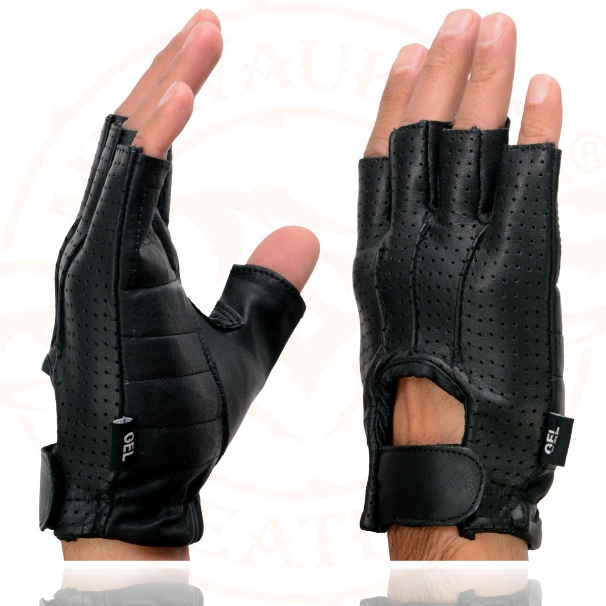 Milwaukee Leather SH357 Men's Black Leather Gel Padded Palm Fingerless Motorcycle Hand Gloves W/ Welted Perforated Leather - XXX