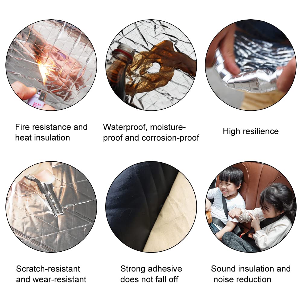 Gosche 197Mil 16 Sqft Sound Deadening Mat, 5Mm Sound Deadening Heat Shield Insulation Mat With Self-Adhesive Pe Foam Dampening Material For Car Hood Trim Roof Door 9.8'X 15.7'(15-Piece)