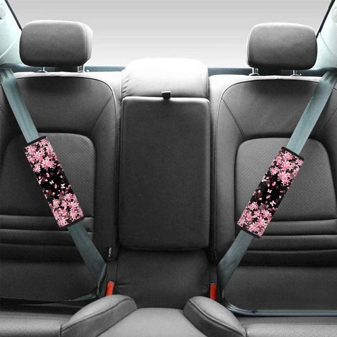 FUIALDOLG 2 Pack Car Seat Belt Pads Cherry Blossoms Seatbelt Protector Soft Comfort Seat Belt Shoulder Strap Covers