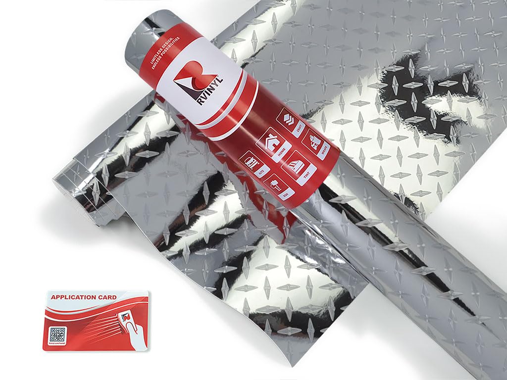 Rvinyl Diamond Plate Film Vinyl Sheet Roll Simple Curve Wrap - 24'' x 48'', Single Ply Vehicle Graphic Decal, Interior Exterior