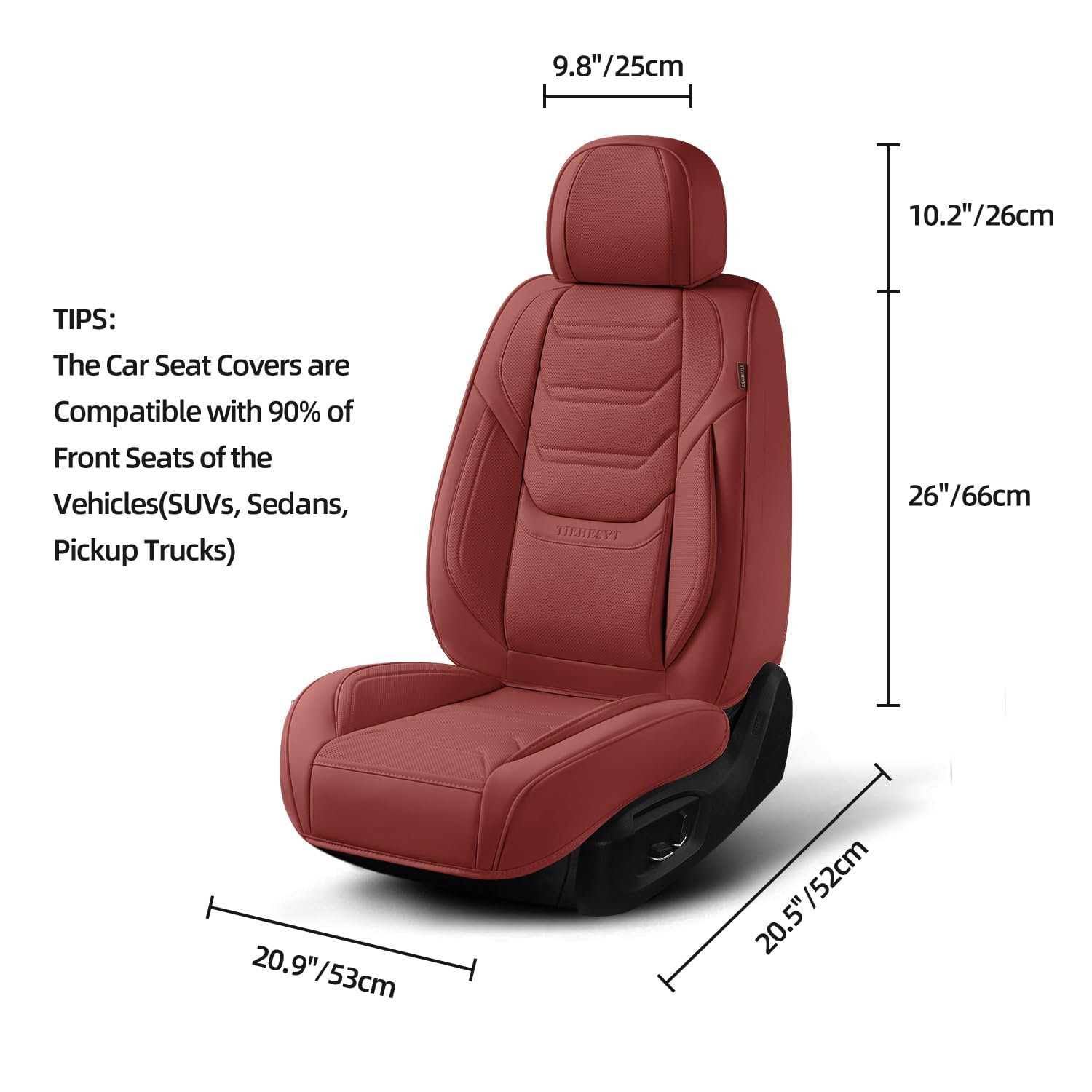 Tiehesyt Leather Seat Covers Front Pair With Lumbar Support, Breathable And Waterproof Car Seat Cover, Universal Seat Covers For