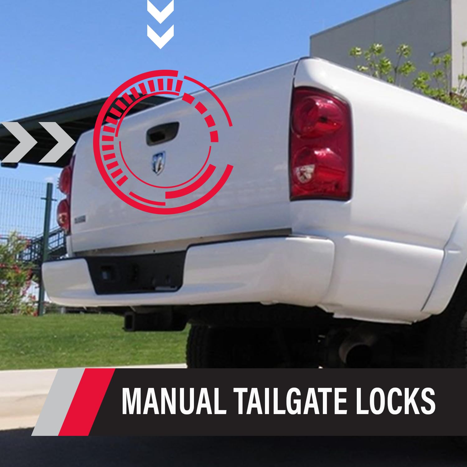 POP & LOCK - Manual Tailgate Lock for Dodge Ram 1500, 2500, and 3500, Fits 2002 to 2008 (Black, PL3400, Works with No Factory Lo