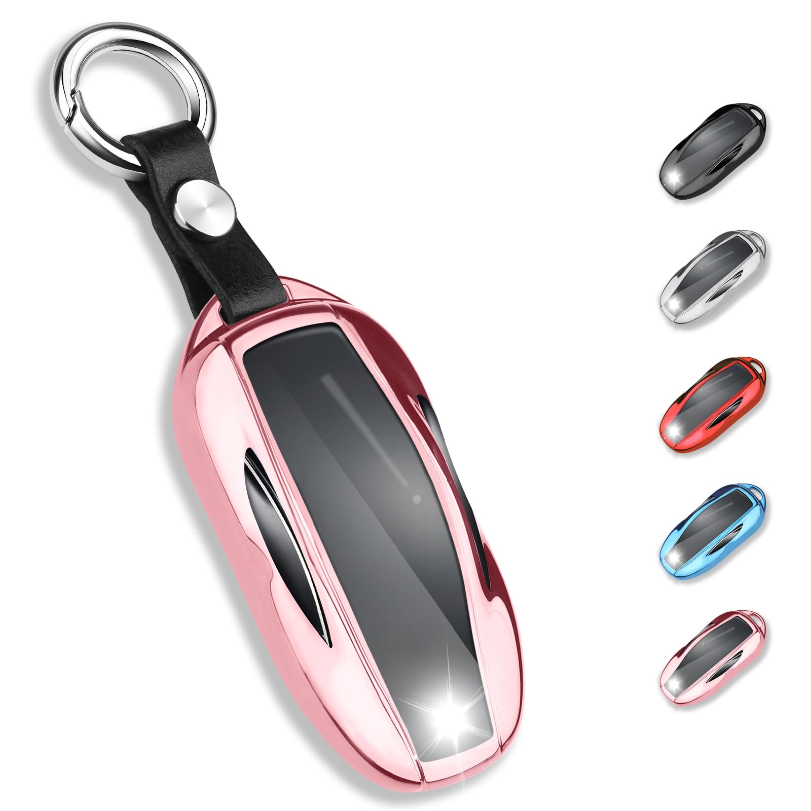 Qbuc For Tesla Key Fob Cover With Keychain Soft Tpu Protection Case Compatible With Tesla Model 3 / Y (Pink)