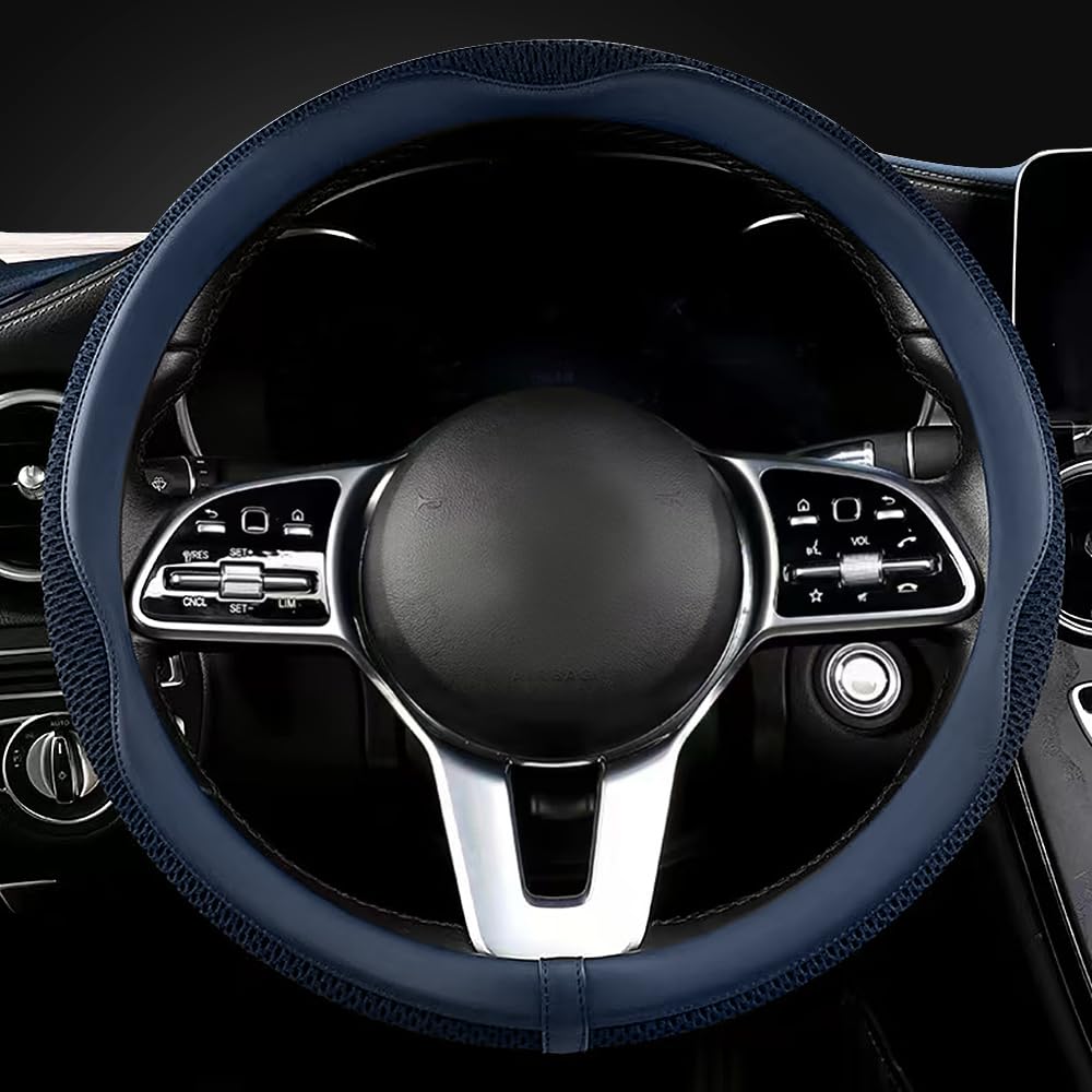 Lkwlikei Car Steering Wheel Cover, Universal 15 Inch, The Latest Microfiber Leather Breathable Technology Fabric, Non-Slip, Comf