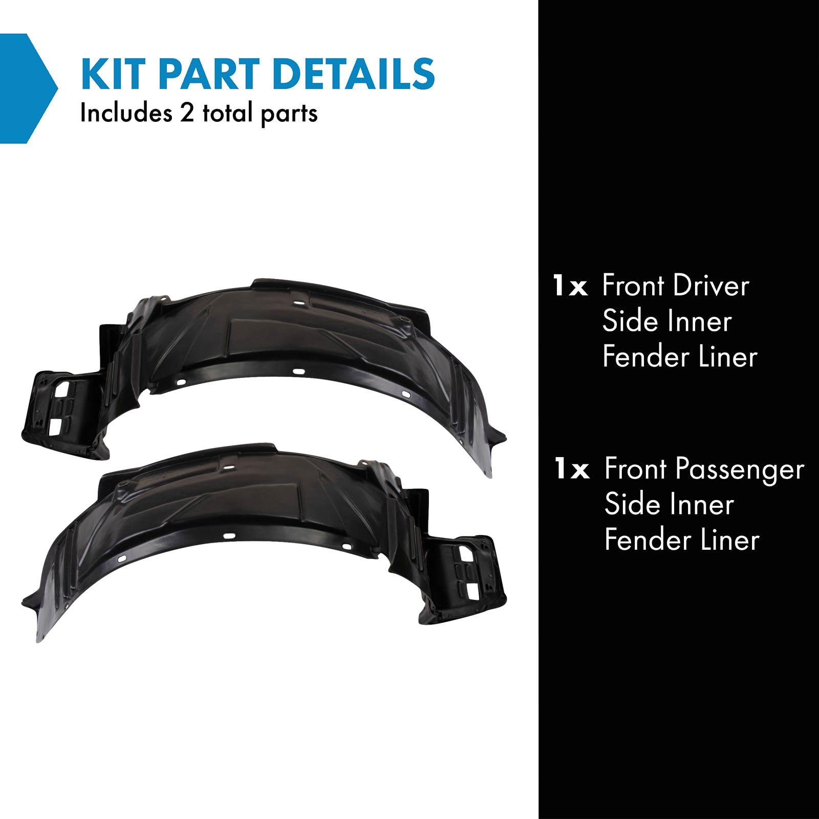 Trq Front Inner Fender Liner Set Compatible With 2005-2006 Acura Rsx Ac1250102 Ac1251102