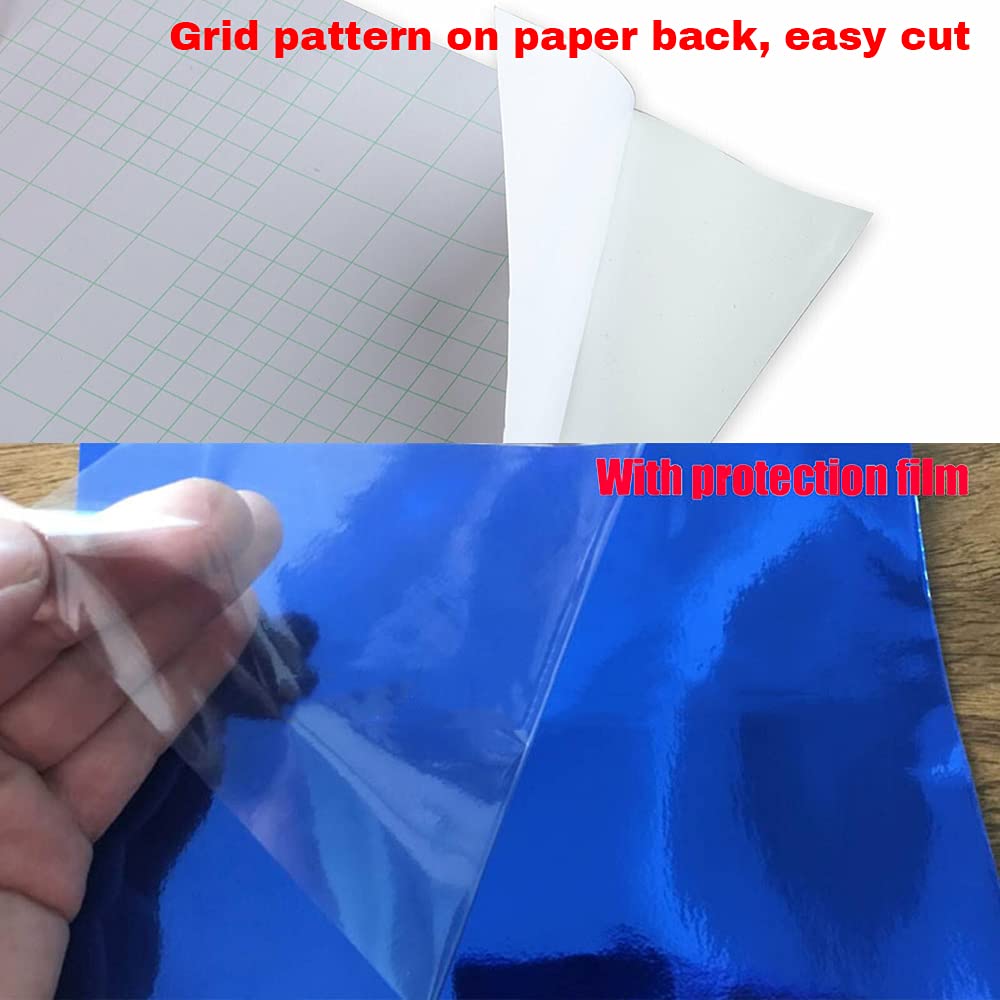 Lzlrun 1Ft X 5Ft Chrome Mirror Vinyl Wrap Adhesive Car Sticker Decal Film (1.64Ft X 5Ft, Blue)