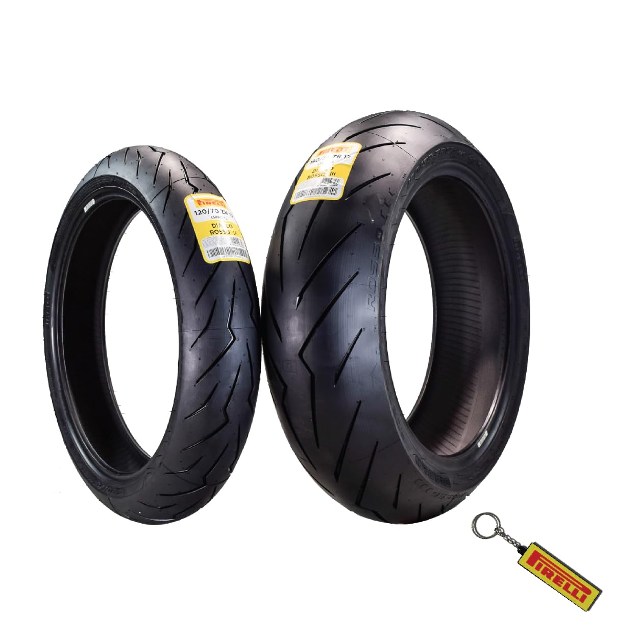 Pirelli Diablo Rosso Iii 120/70Zr17 Front & 190/55Zr17 Rear Motorcycle Tire Set With Keychain