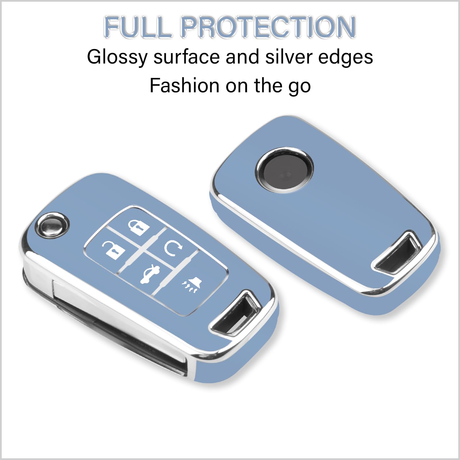 Qbuc For Chevy Key Fob Cover With Leather Keychain Chrome Silver Trim Soft Tpu Compatible With 2010-2019 Chevy Equinox Malibu Im