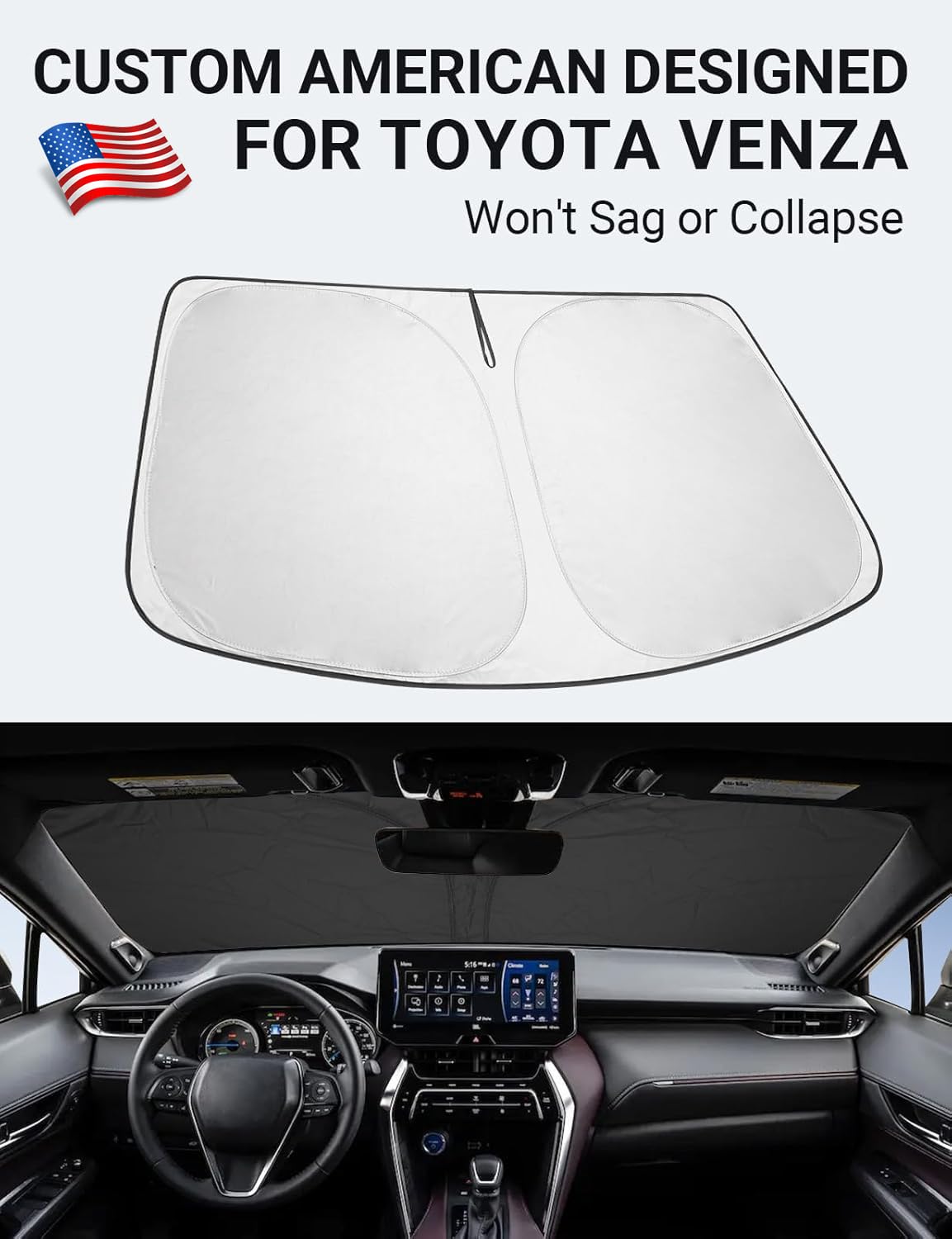 Proadsy 2025 Upgrade Windshield Sunshade Custom Fit 2021 2022 2023 2024 2025 Toyota Venza, Le, Xle, Limited, Suv Reflective Heat