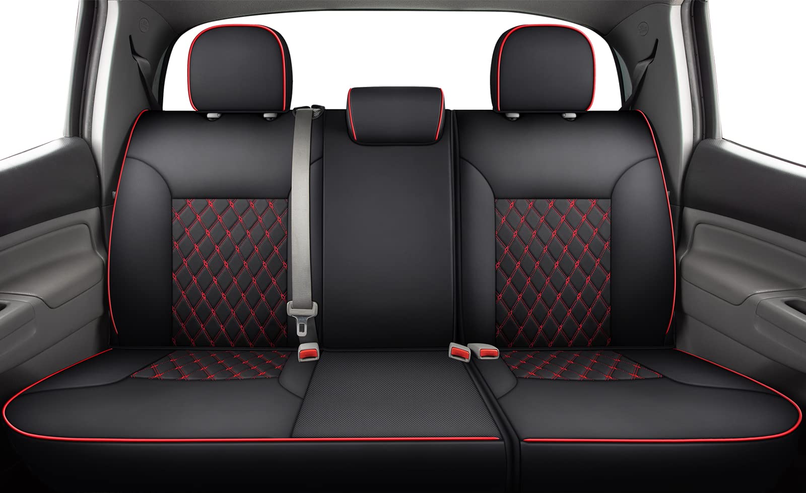 Luckyman Club Tacoma Full-Set Seat Covers P04-Hy, Fit Tacoma 2005 2006 2007 2008 2009 2010 2011 2012 2013 2014 2015 Double/Crew Cab Only, With Faux Leather (Full Set, Black-Red)