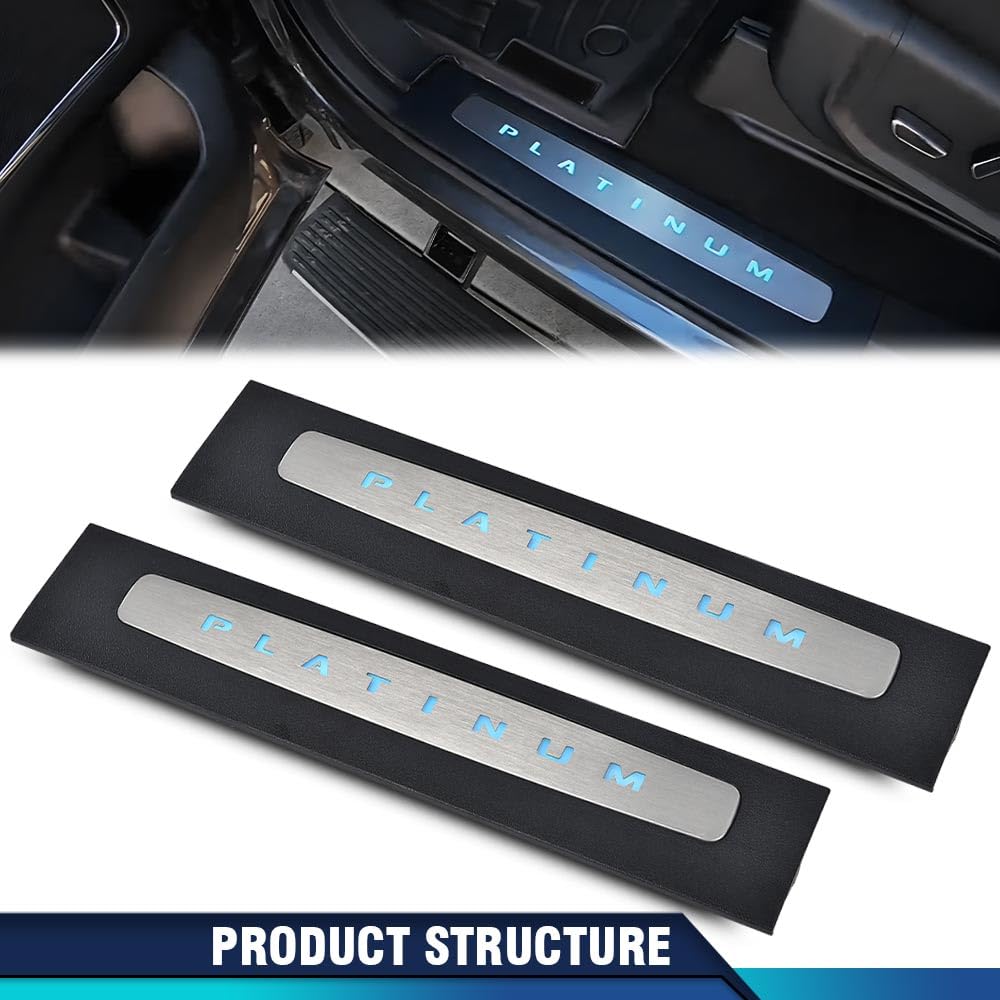 Pit66 Led Illuminated Platinum Door Sill Plate Set Compatible With Ford F250 F350 F450 F550 Super Duty Crew Cab Only 2017-2022 H