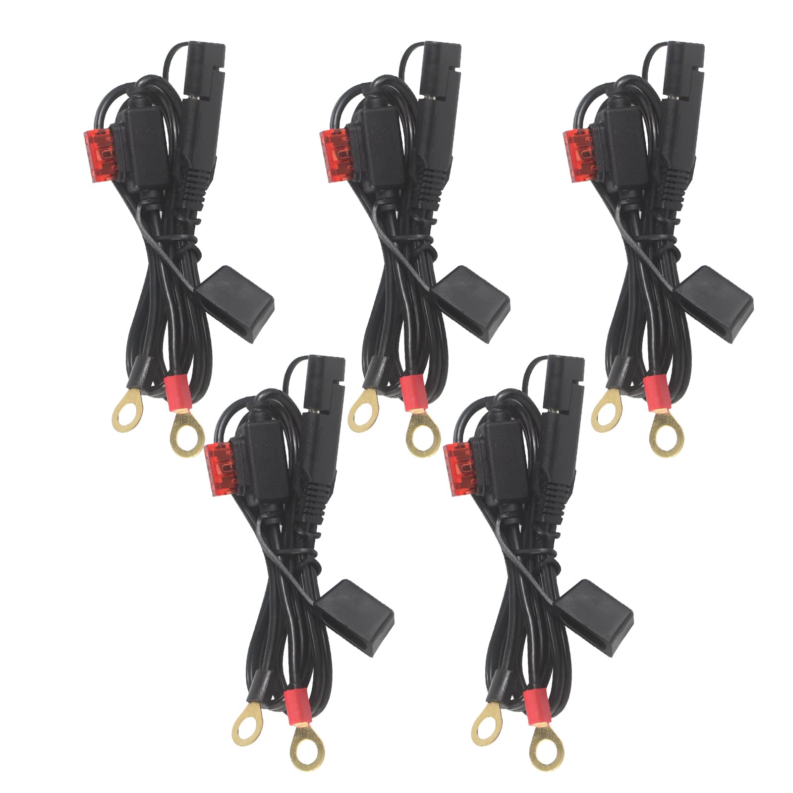 [ 5 Pack] SAE to O Ring Terminal Harness 2FT - SAE Eyelet Ring Terminal Cable 16awg Motorcycle Battery Trickle Charger Extension