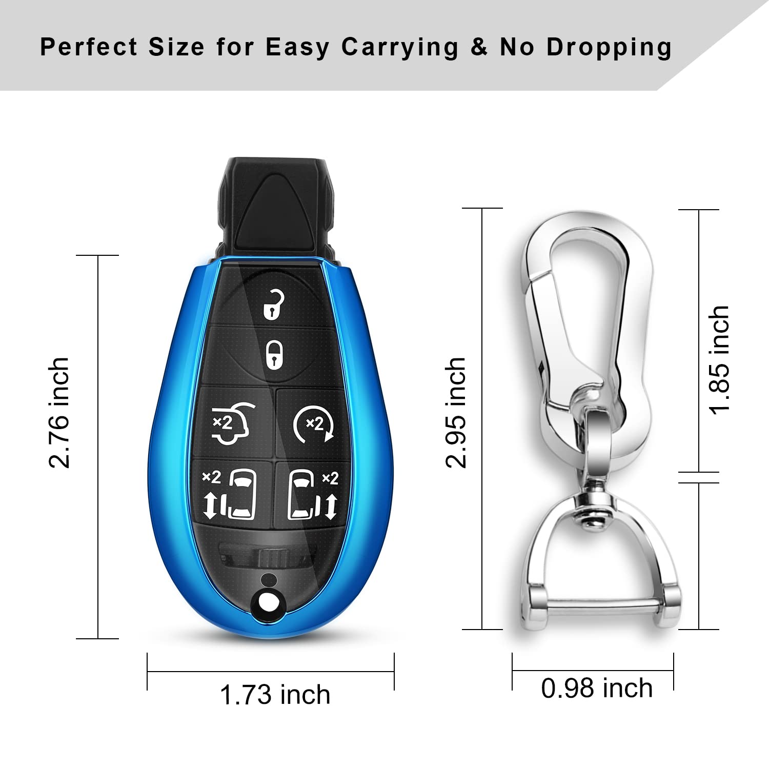 Qbuc For Dodge Key Fob Cover With Keychain Tpu Key Case Compatible With 2008-2018 Dodge Ram Jeep Chrysler Model Accessories (Blue)