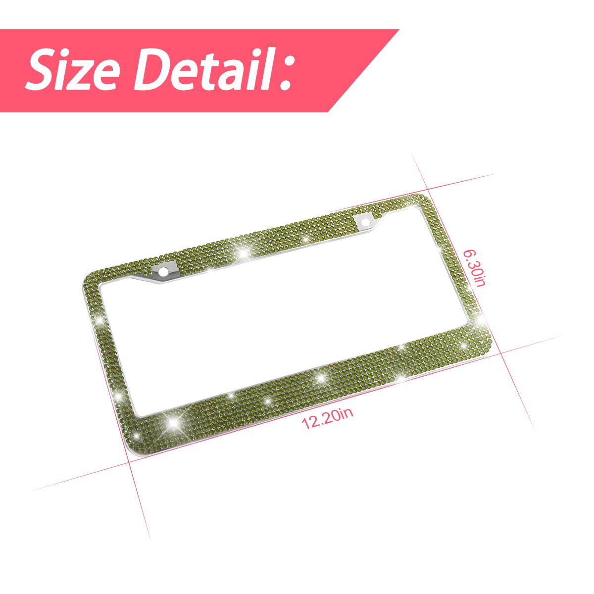 Yalok Bling Car License Plate Frame, Sparkly Rhinestone Stainless Steel License Plate Cover/Holder, Universal For Most Cars, Suvs, Vehicles With Screw Set, Auto Accessories For Women (Light Green)