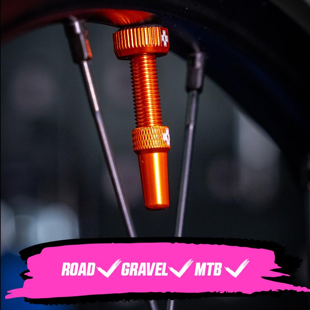 Muc-Off Tubeless Valves V2, Orange 44Mm - Tubeless Valve Stems With Valve Core Removal Tool For Tubeless Tires - Includes Presta