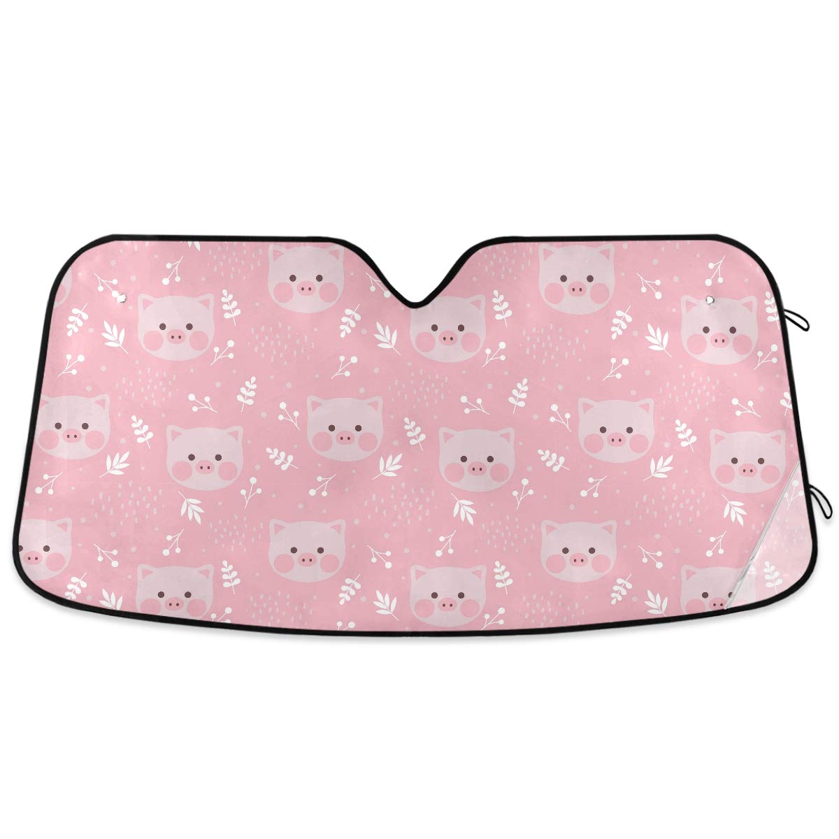 Oarencol Cute Animal Car Windshield Sun Shade Pig Flower Leaves Pink Foldable Uv Ray Sun Visor Protector Sunshade To Keep Your V