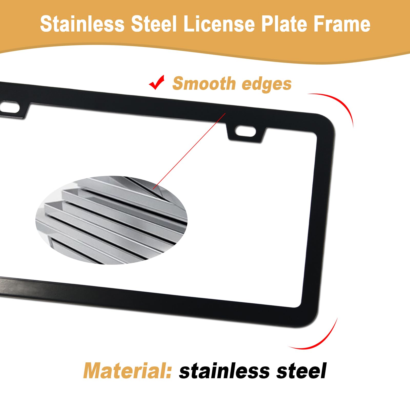 Aootf License Plate Frames Covers - Stainless Steel Black Car Tag Holder And Clear Flat Shield, Unbreakable Front Rear Protector