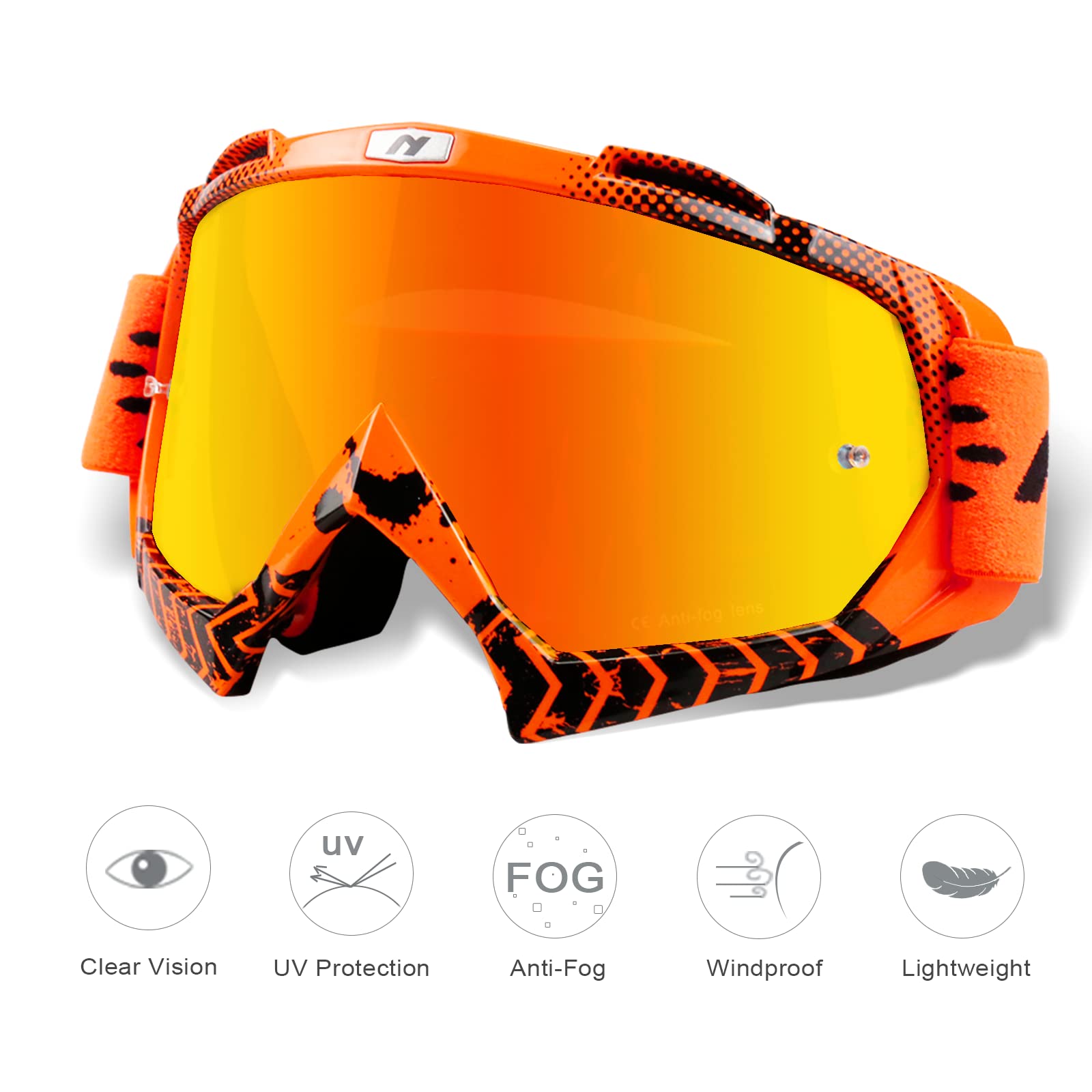 Nenki Dirt Bike Goggles For Men Women Motocross Goggles Motorcycle Goggles Mx Atv Goggles Off Road Goggles With Anti Fog Lens Uv Protection For Adult, Orange Tinted Lens
